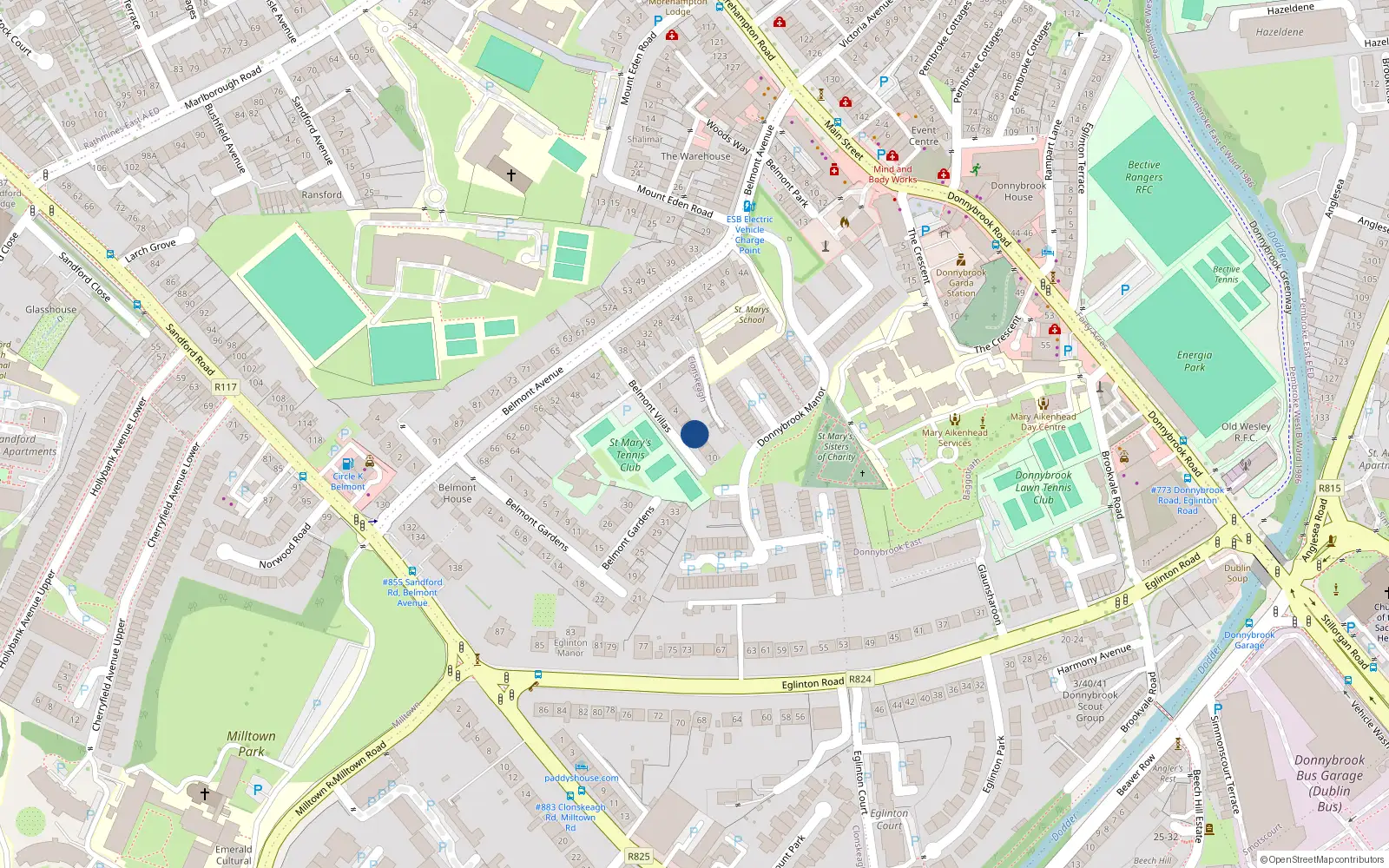 Overhead map showing the location of 7 Belmont Villas, Donnybrook
