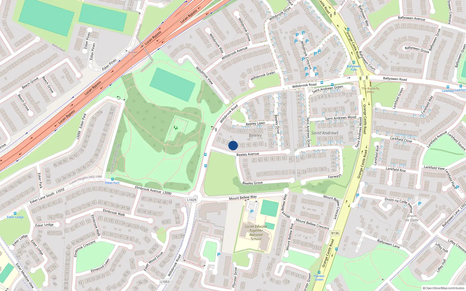 Overhead map showing the location of 7 Bewley Avenue, Lucan
