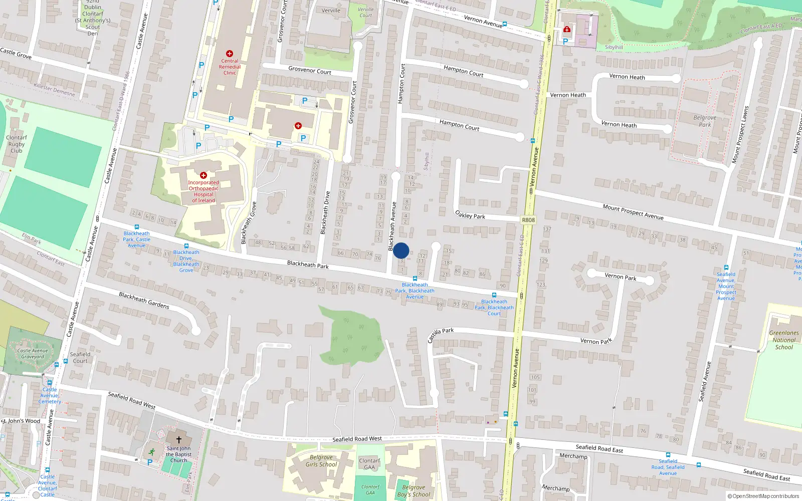 Overhead map showing the location of 7 Blackheath Court, Dublin 3