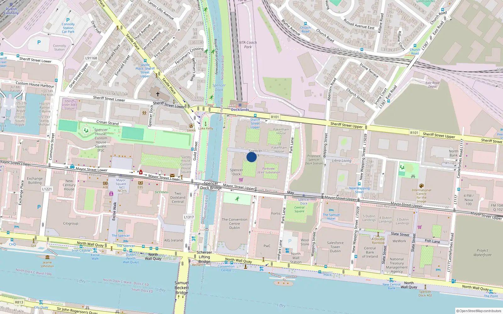 Overhead map showing the location of 7 Blackwater House, Spencer Dock, Dublin 1