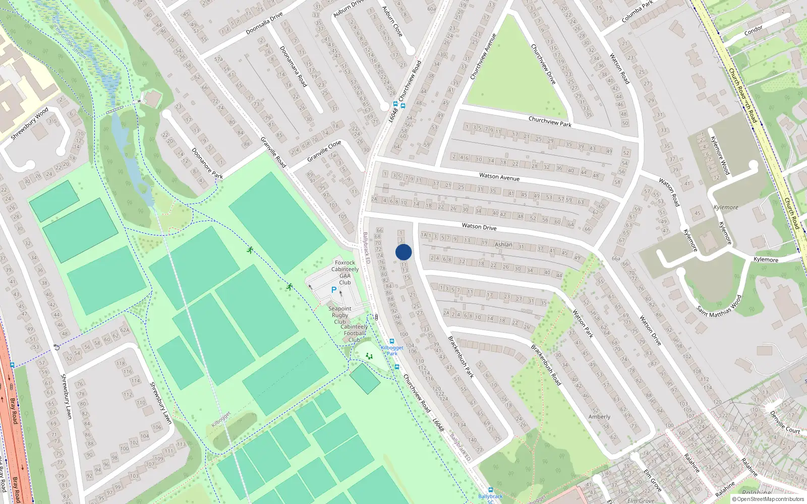 Overhead map showing the location of 7 Brackenbush Park, Killiney