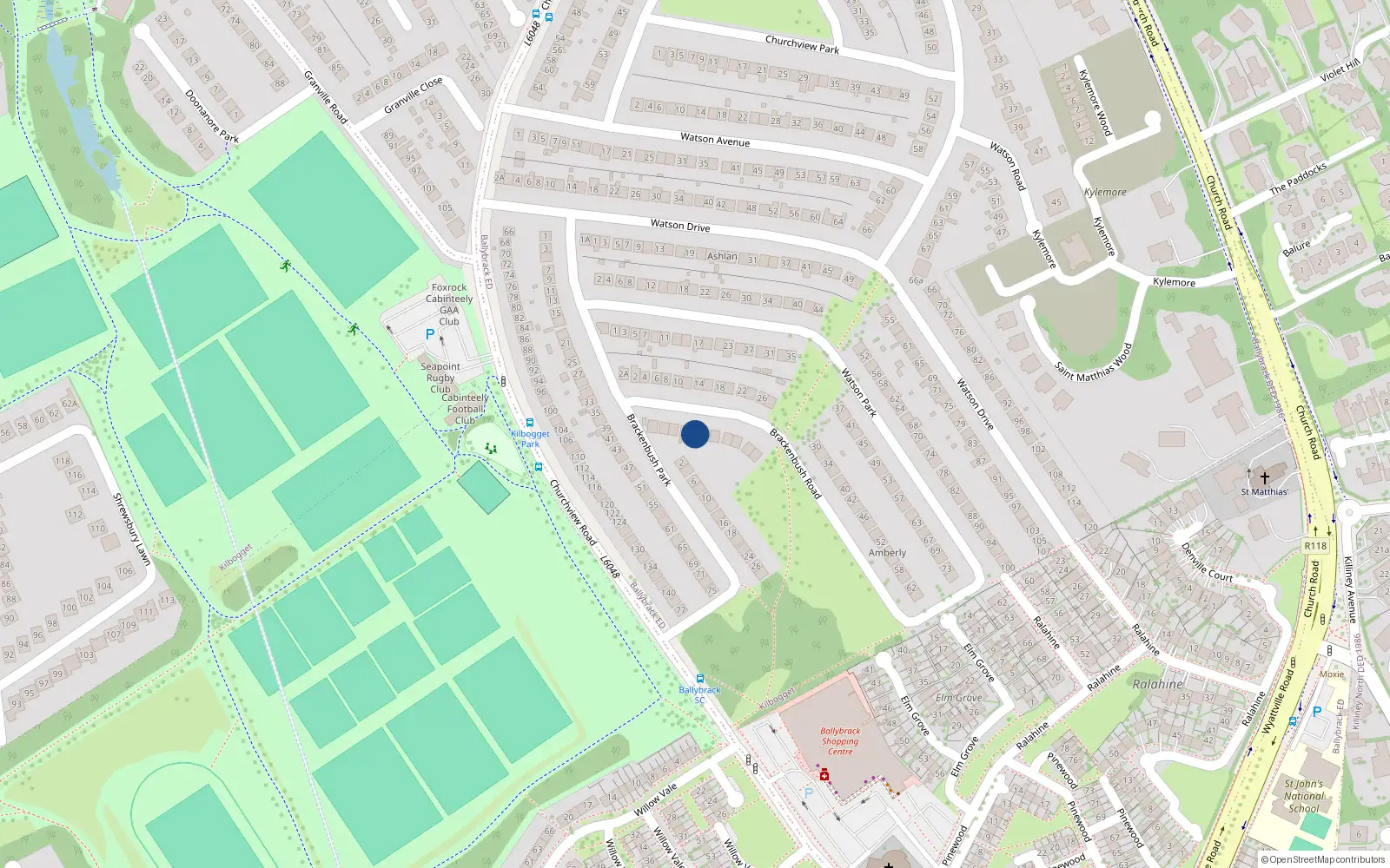 Overhead map showing the location of 7 Brackenbush Road, Killiney