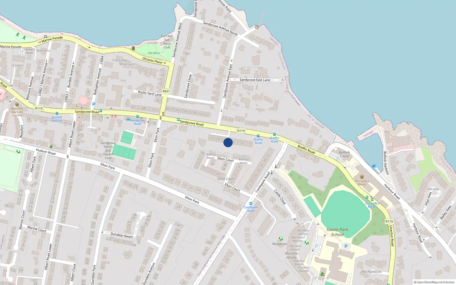 Overhead map showing the location of 7 Breffni Terrace, Breffni Road, Sandycove
