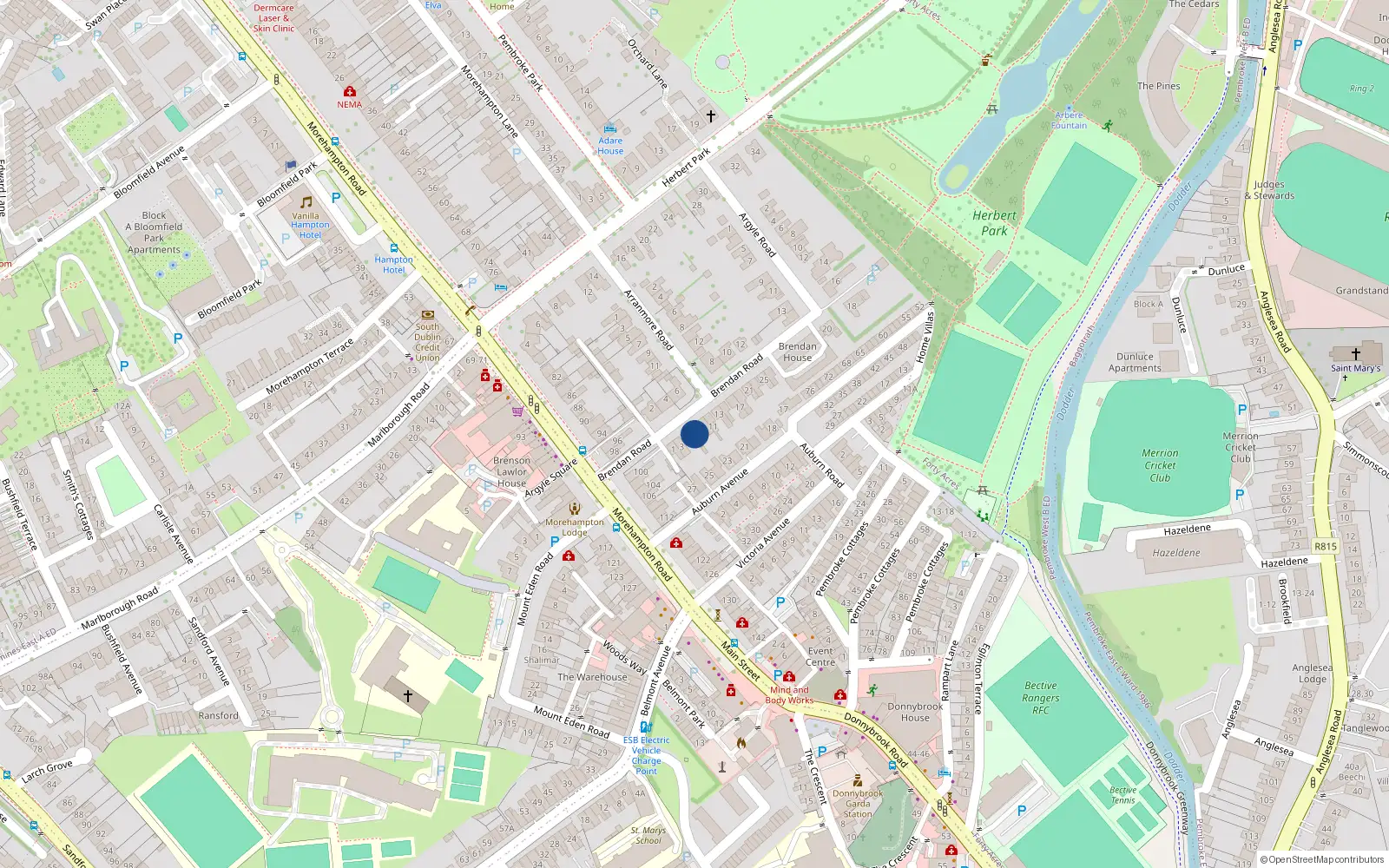 Overhead map showing the location of 7 Brendan Road, Dublin 4