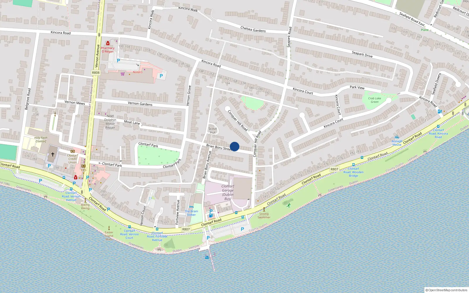 Overhead map showing the location of 7 Brian Boru Street, Dublin 3