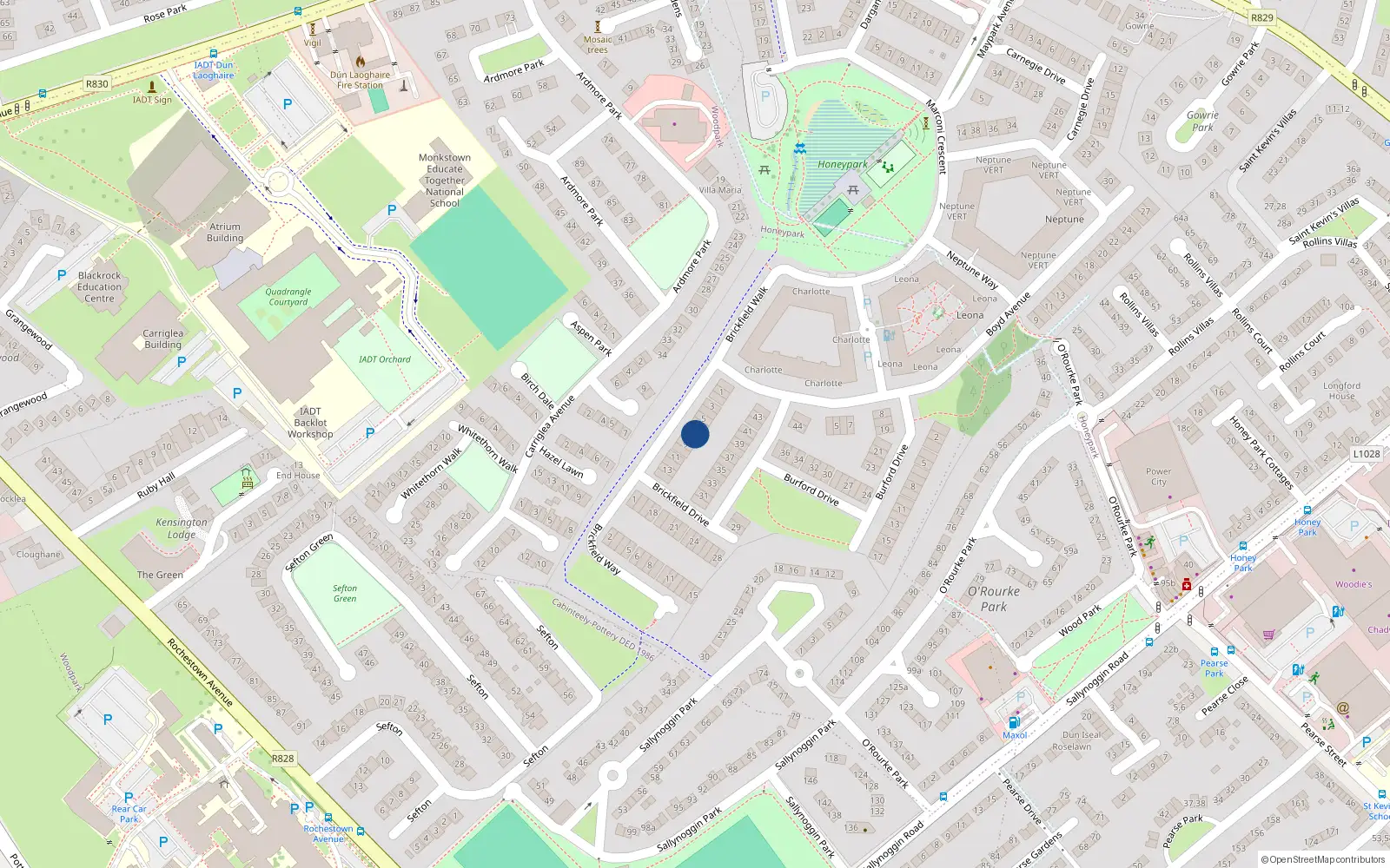 Overhead map showing the location of 7 Brickfield Drive, Dun Laoghaire