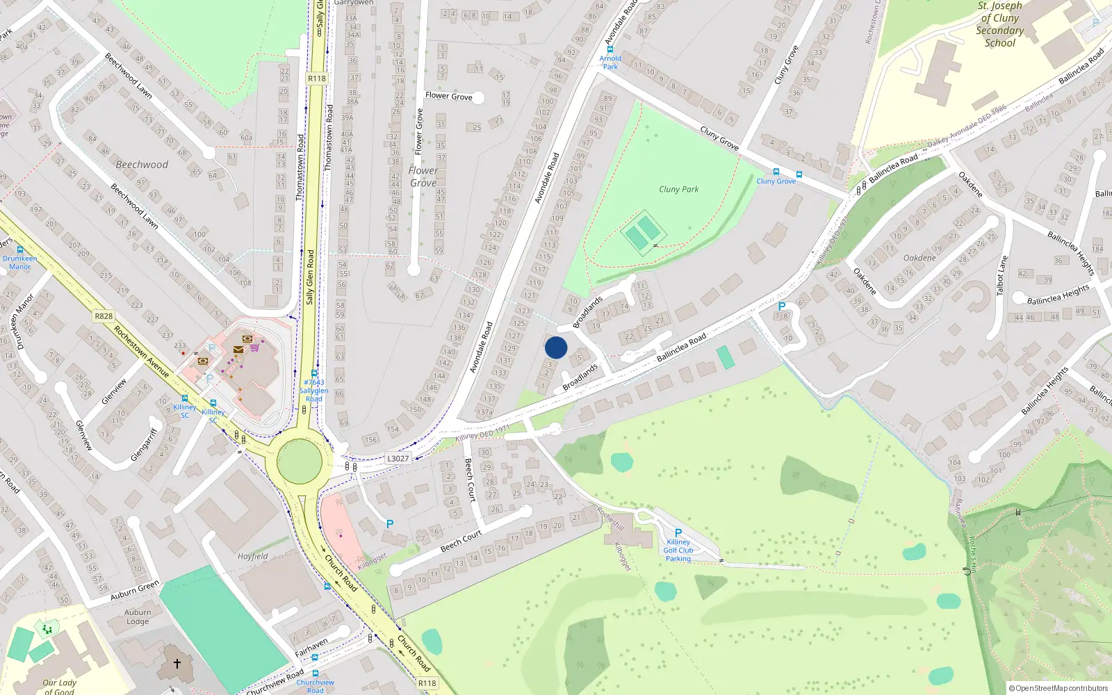 Overhead map showing the location of 7 Broadlands, Ballinclea Road, Killiney