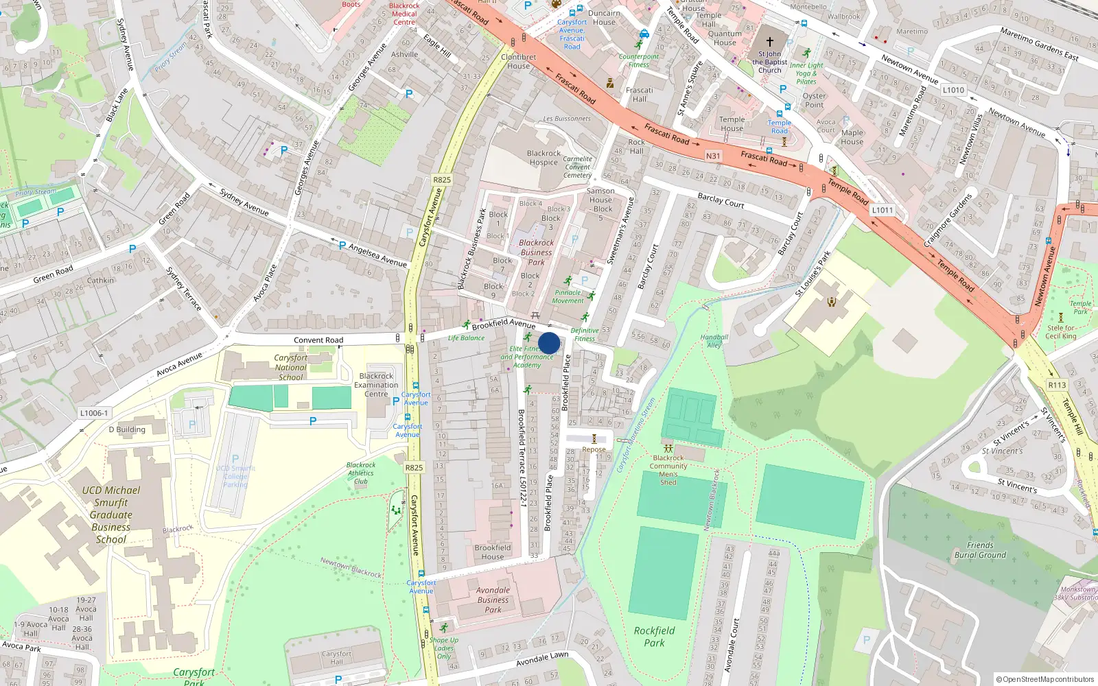 Overhead map showing the location of 7 Brookfield Avenue, Blackrock, Dublin