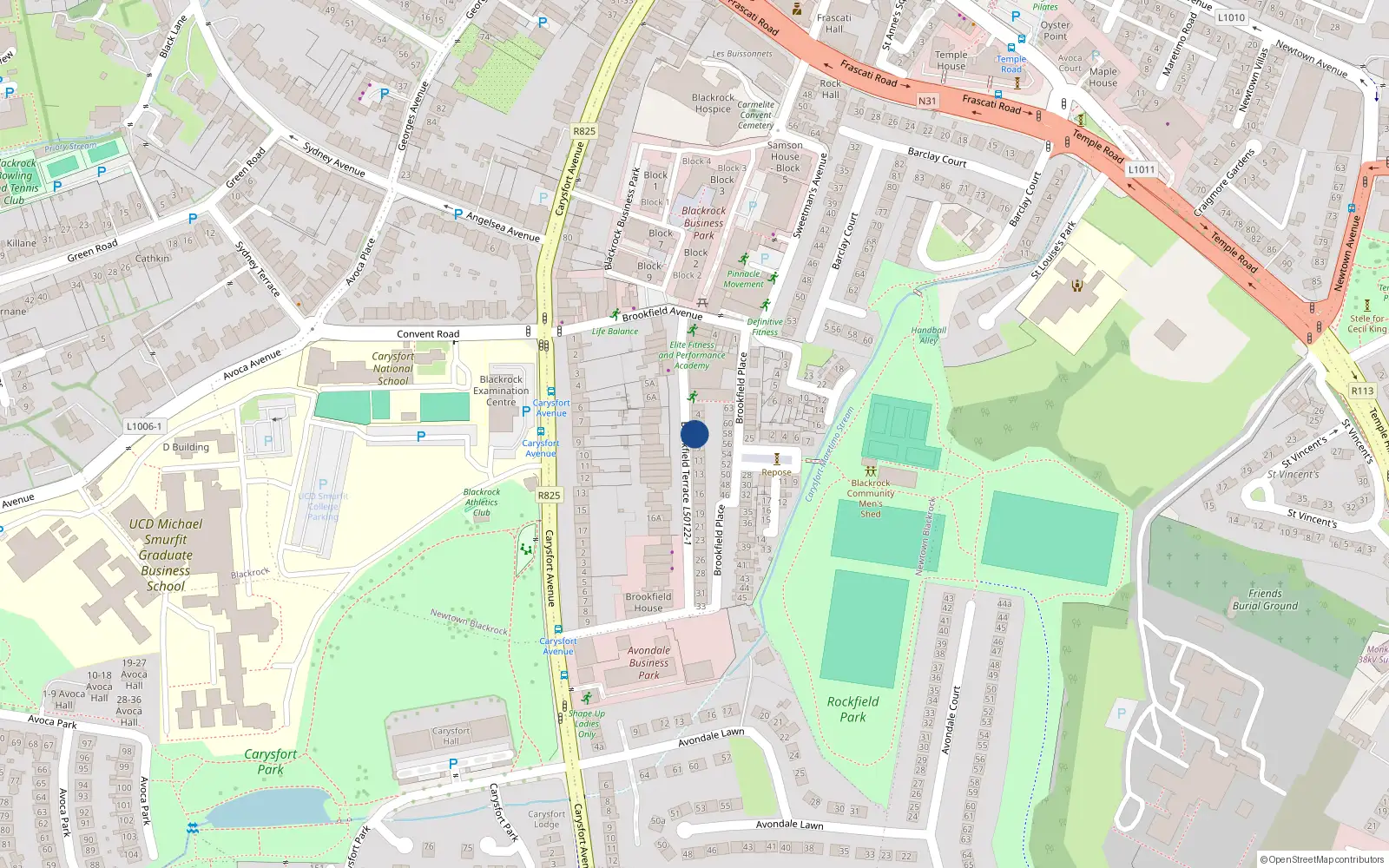 Overhead map showing the location of 7 Brookfield Terrace, Blackrock, Dublin