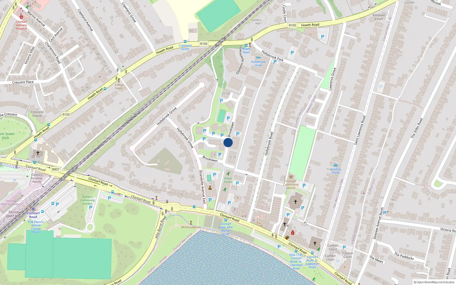 Overhead map showing the location of 7 Brooklawn, Clontarf