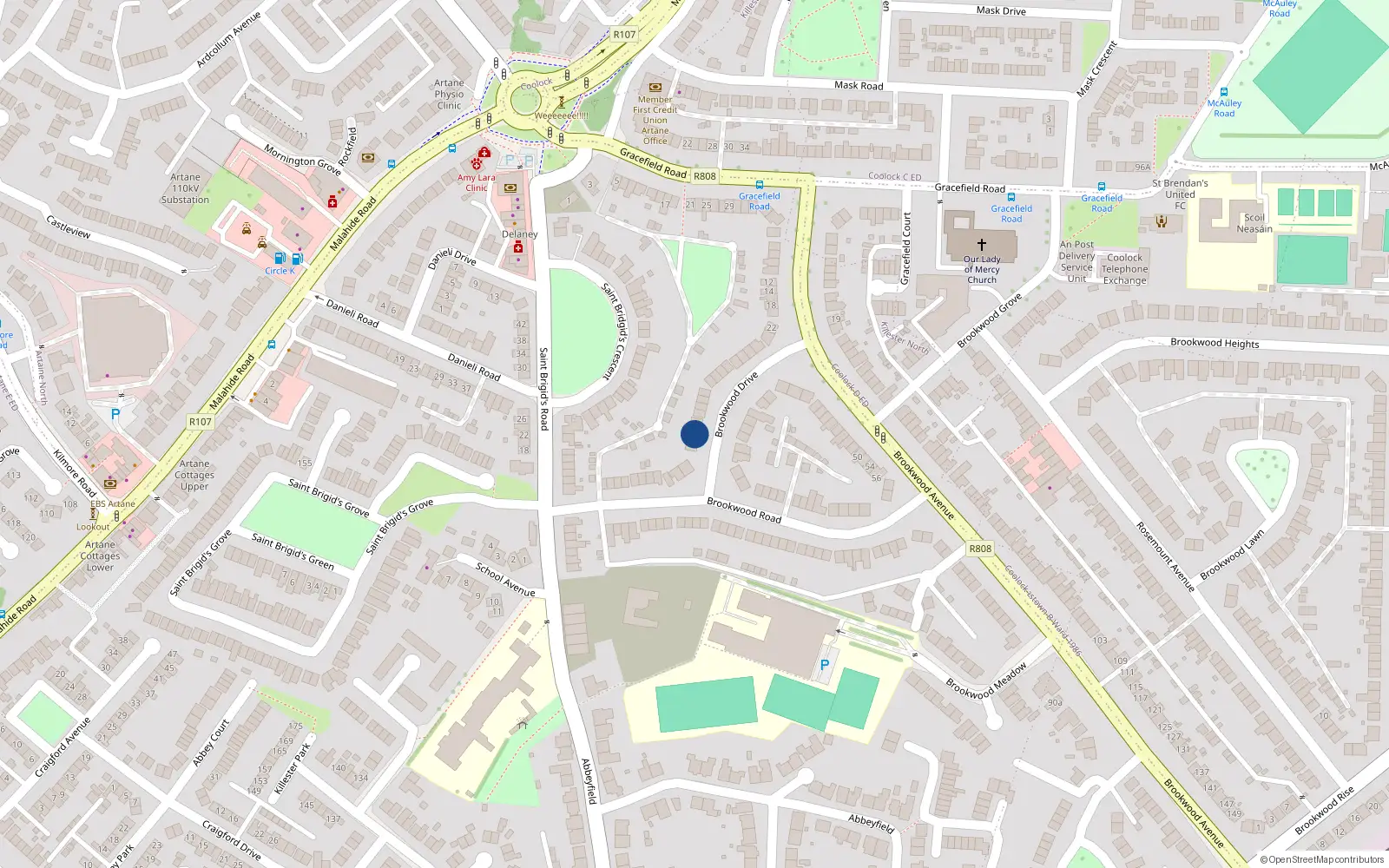 Overhead map showing the location of 7 Brookwood Drive, Dublin 5