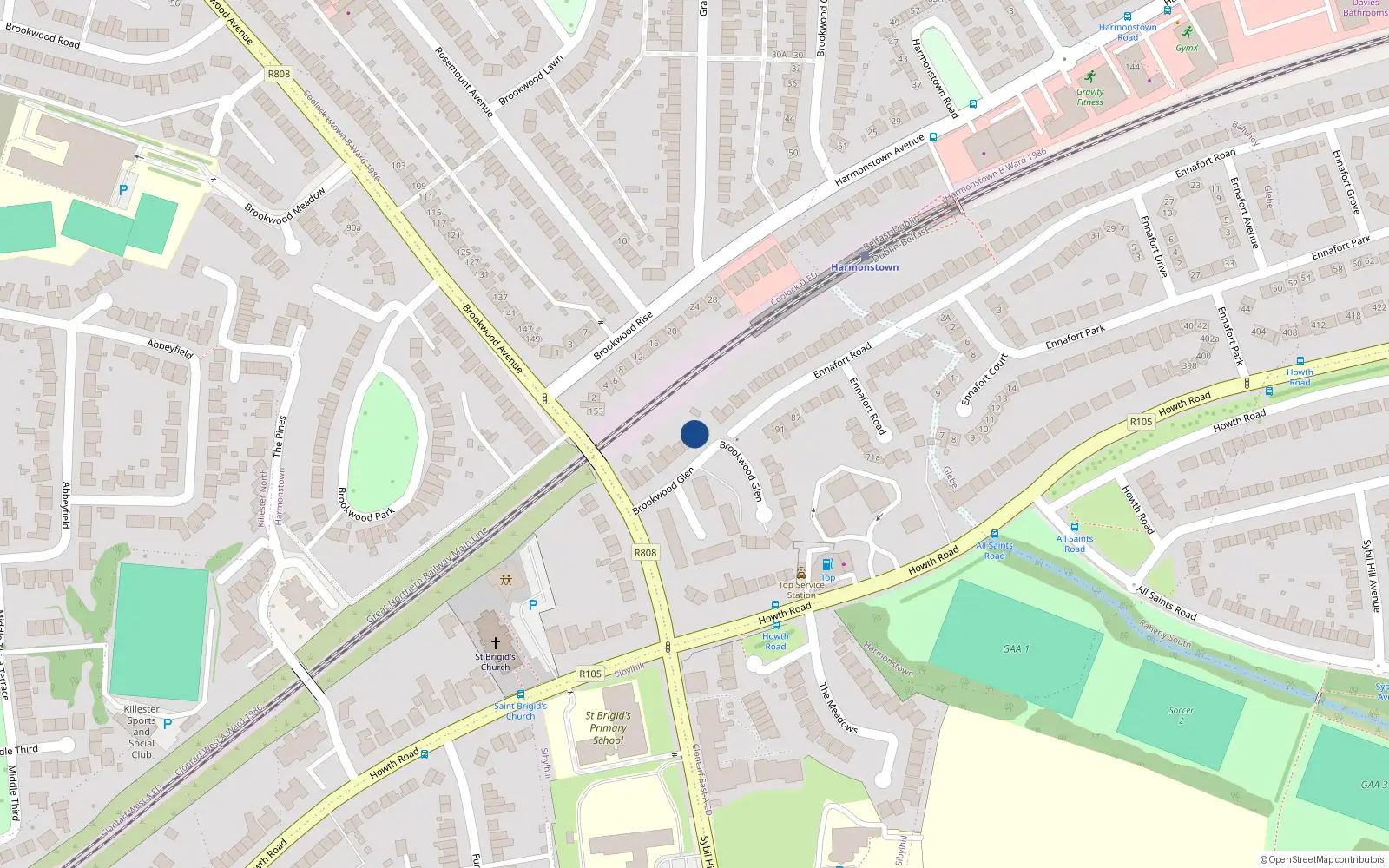 Overhead map showing the location of 7 Brookwood Glen, Dublin 5