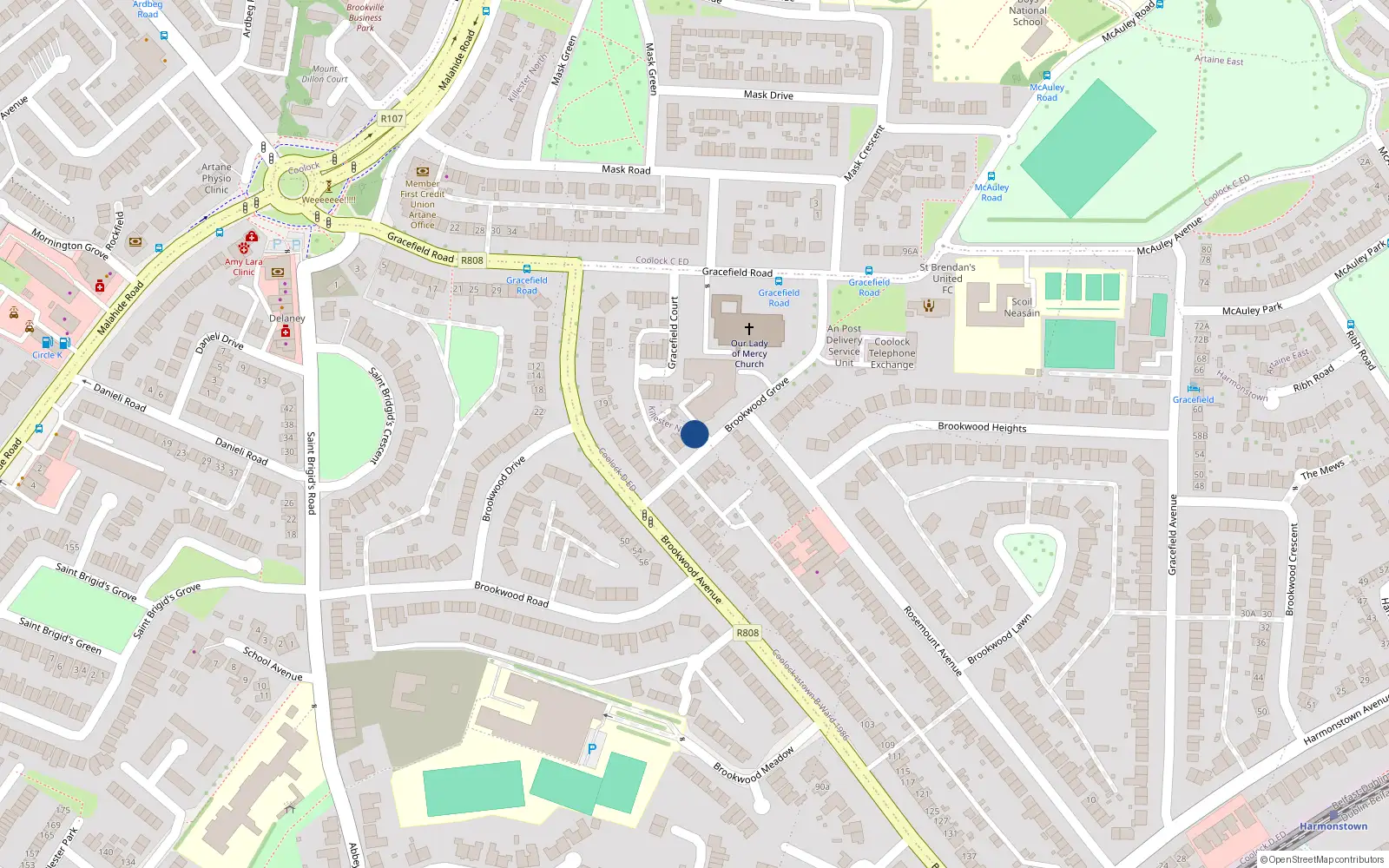 Overhead map showing the location of 7 Brookwood Grove, Artane, Dublin 5