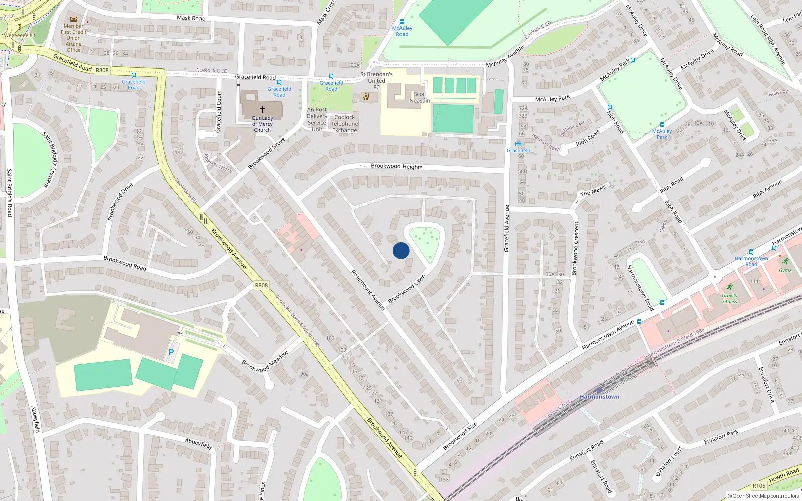 Overhead map showing the location of 7 Brookwood Lawn, Dublin 5