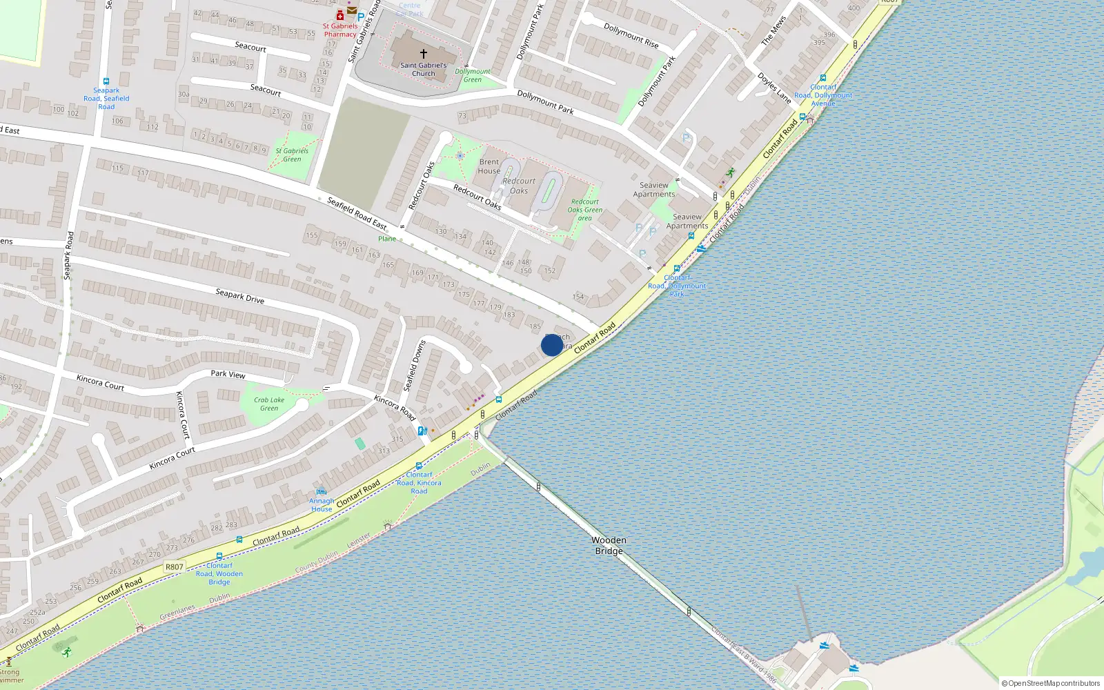 Overhead map showing the location of 7 Bruach na Mara, 187 Seafield East, Clontarf, Dublin 3