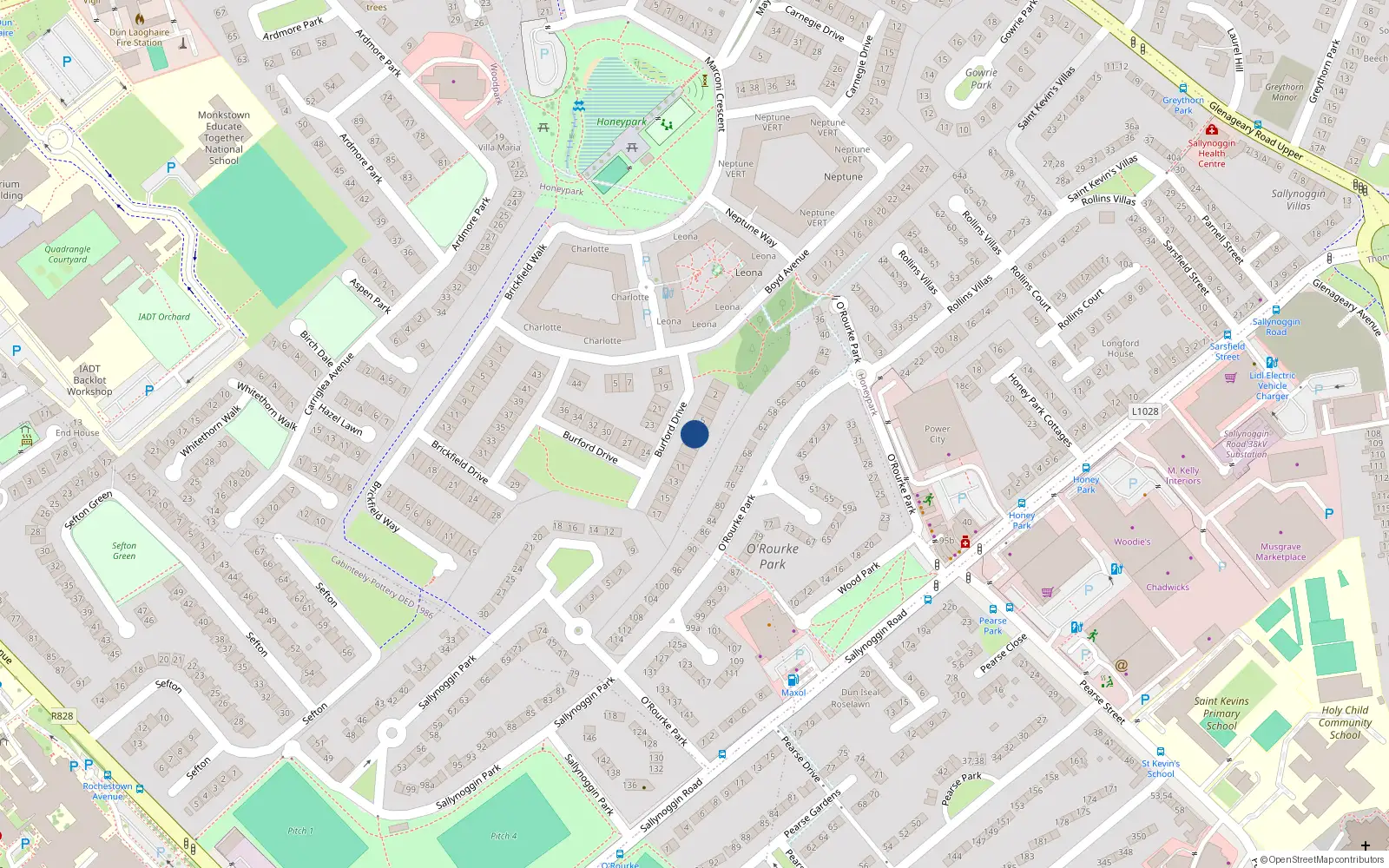 Overhead map showing the location of 7 Burford Drive, Dun Laoghaire
