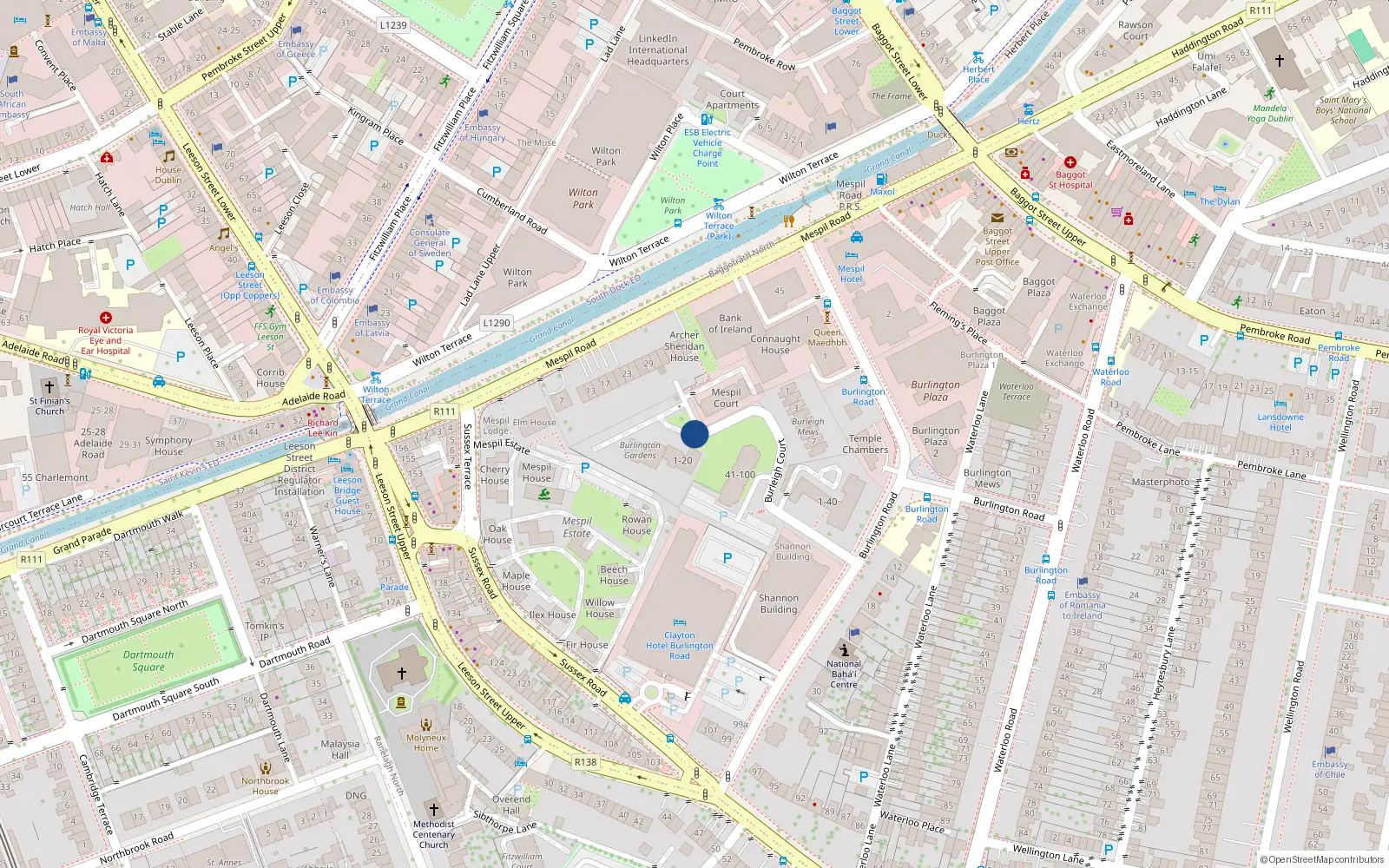 Overhead map showing the location of 7 Burlington Gardens, Dublin 4