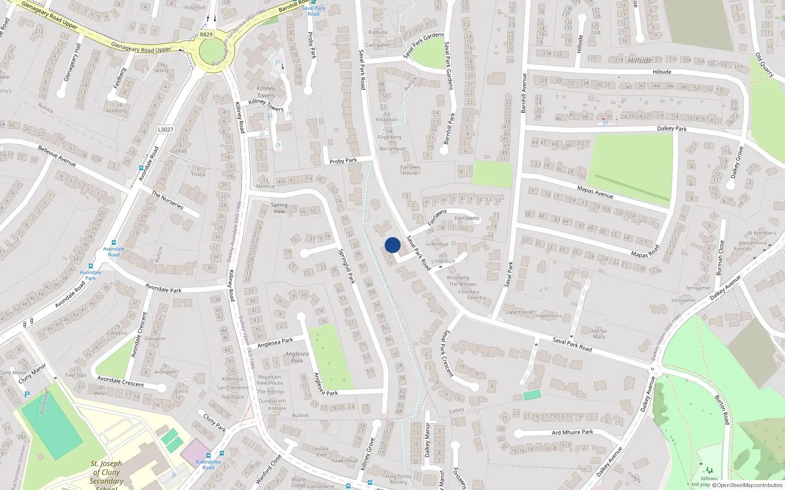 Overhead map showing the location of 7 Caldragh, Dalkey