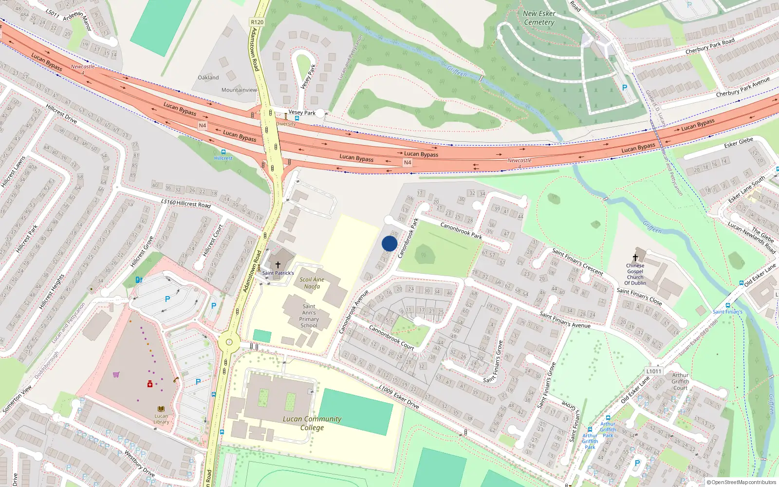 Overhead map showing the location of 7 Canonbrook Park, Lucan