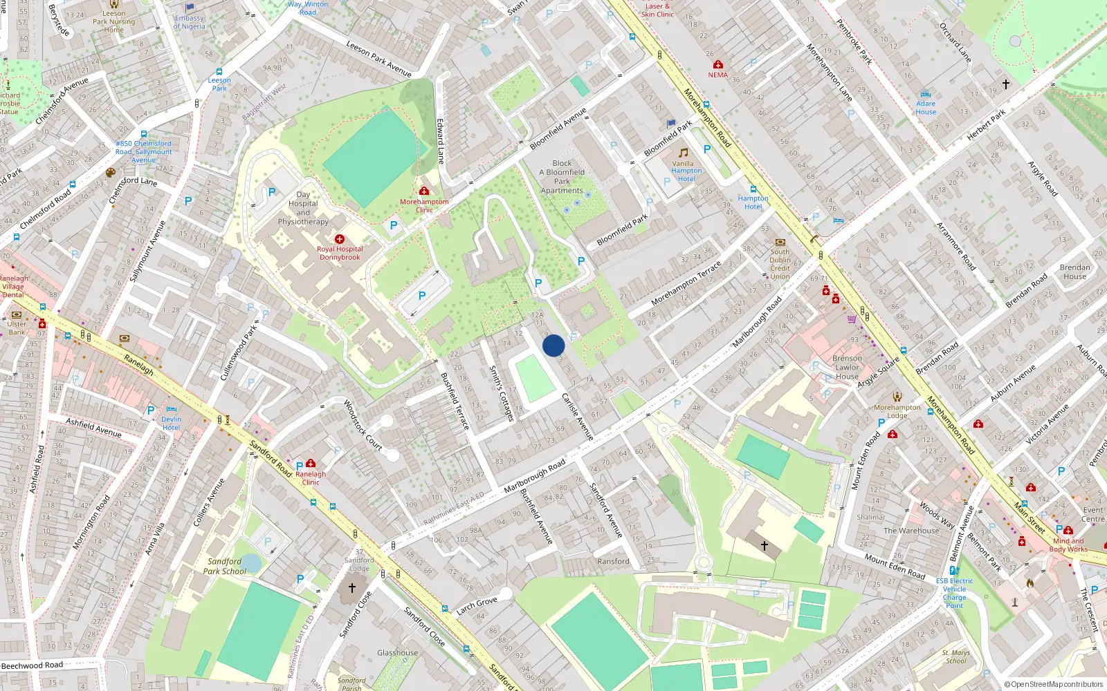 Overhead map showing the location of 7 Carlisle Avenue, Donnybrook