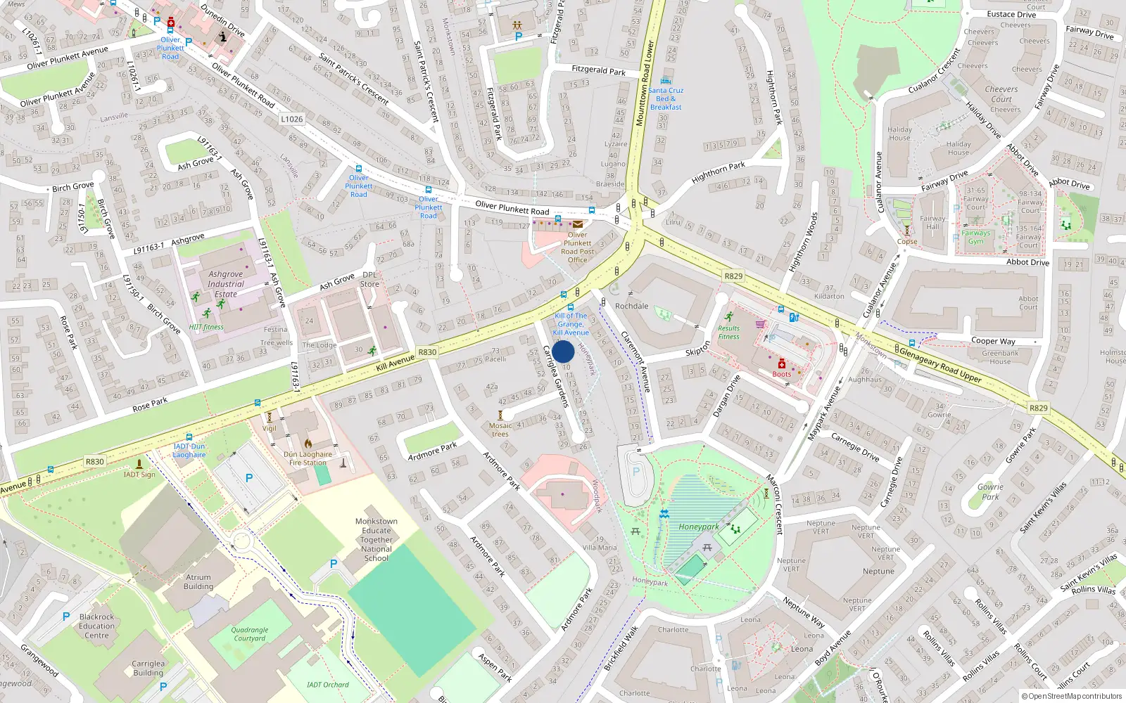 Overhead map showing the location of 7 Carriglea Gardens, Dublin