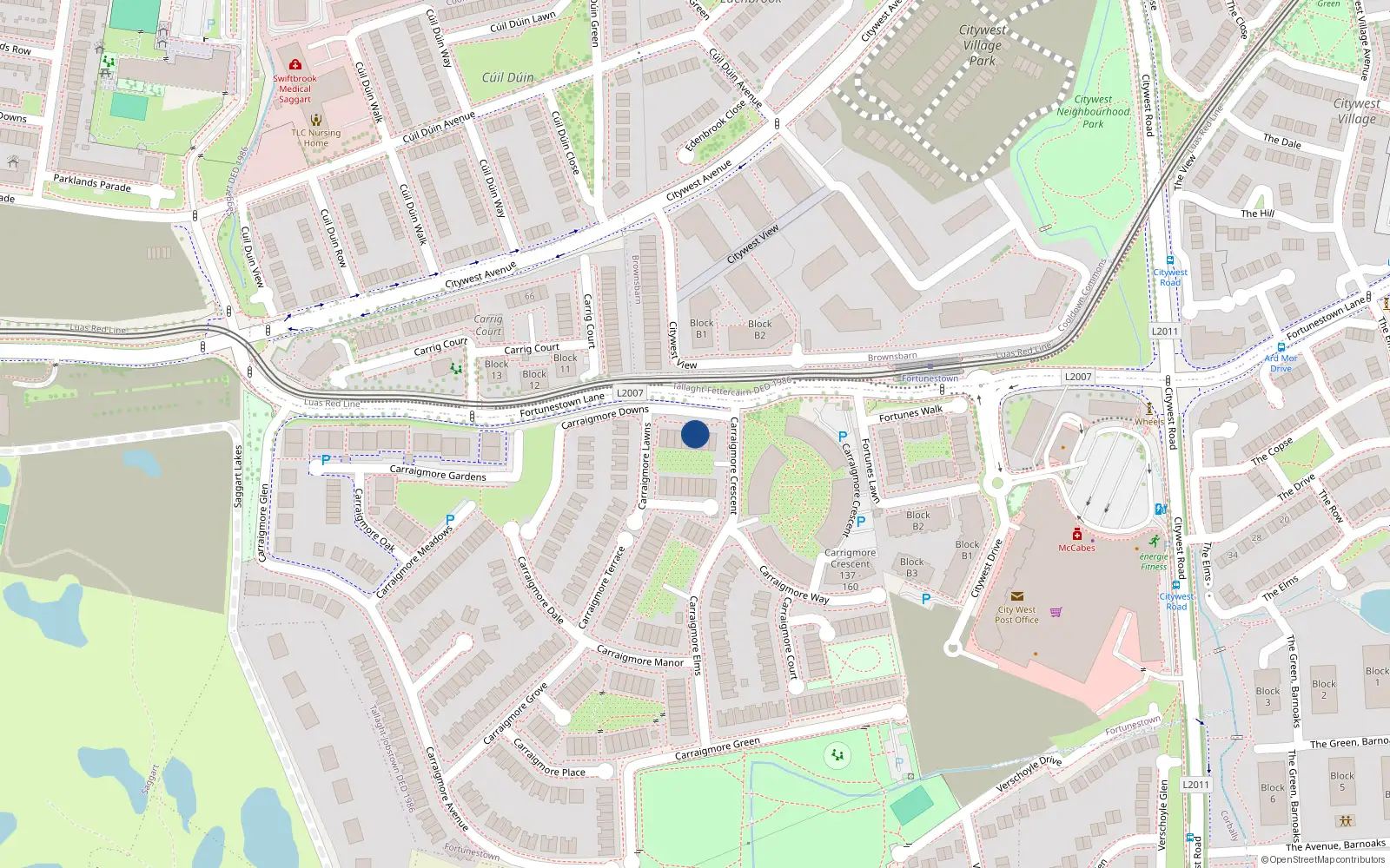 Overhead map showing the location of 7 Carrigmore Downs, Dublin
