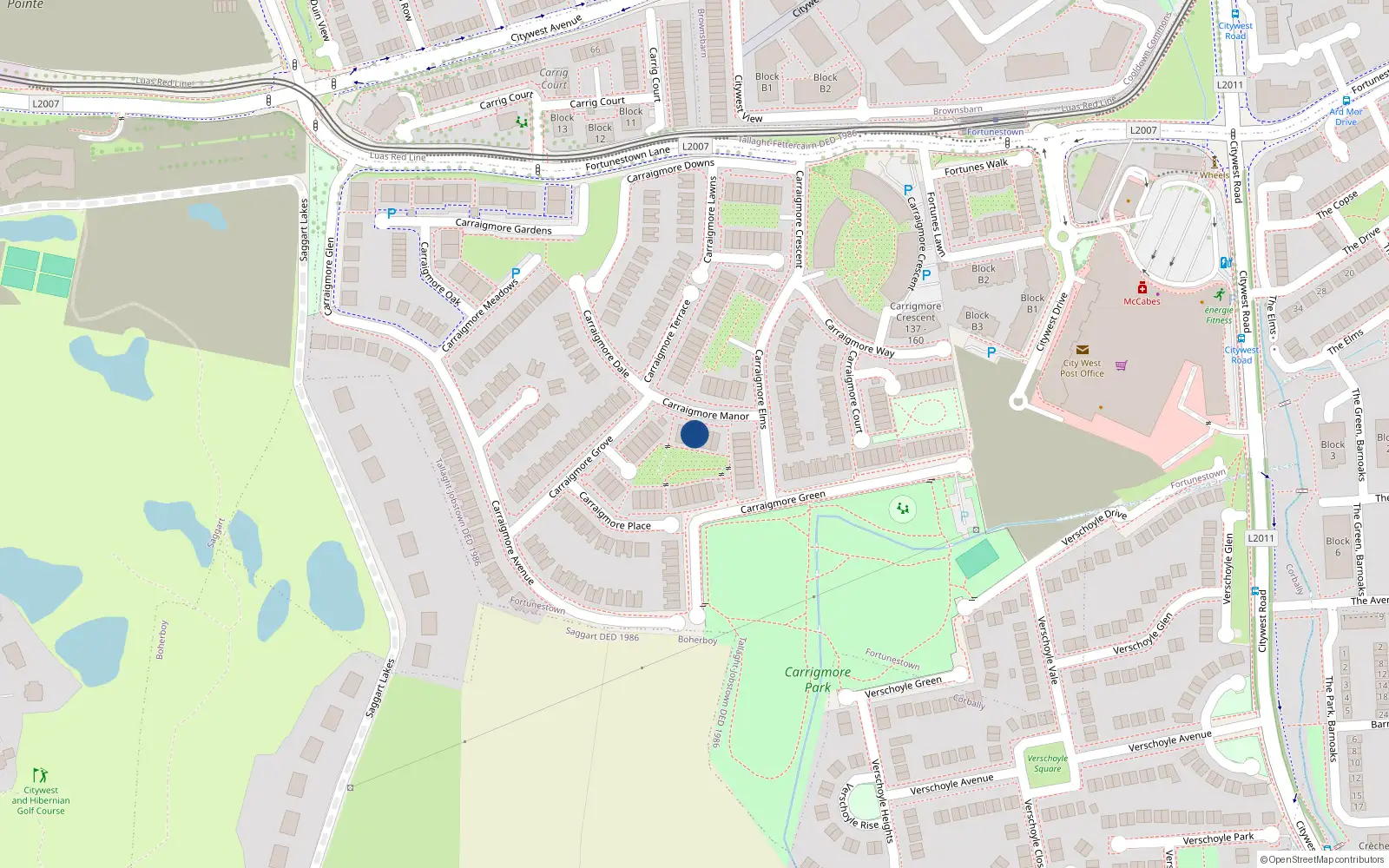 Overhead map showing the location of 7 Carrigmore Manor, Dublin