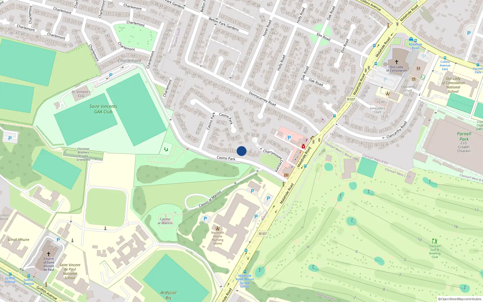 Overhead map showing the location of 7 Casino Park, Dublin 3
