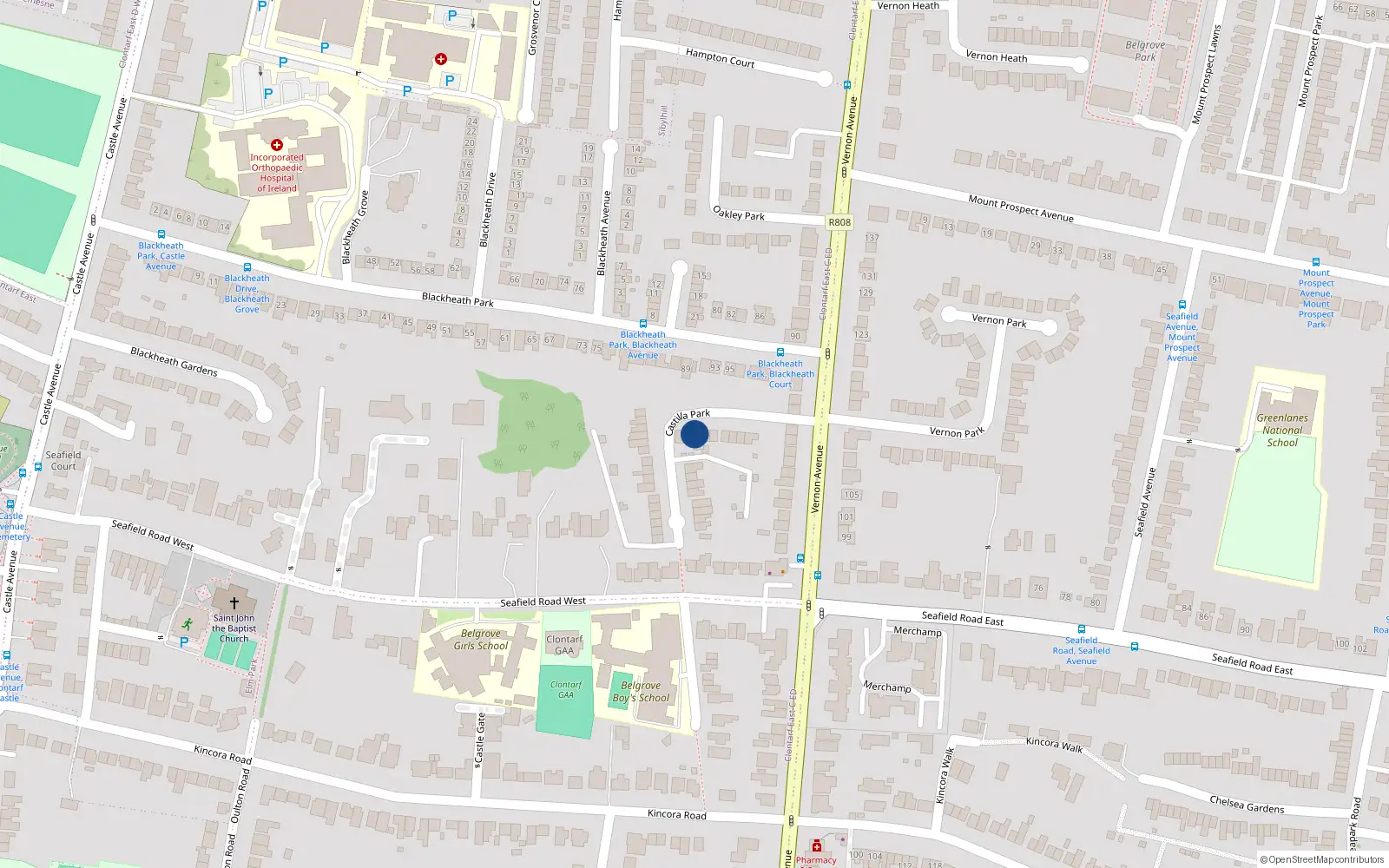 Overhead map showing the location of 7 Castilla Park, Clontarf, Dublin 3