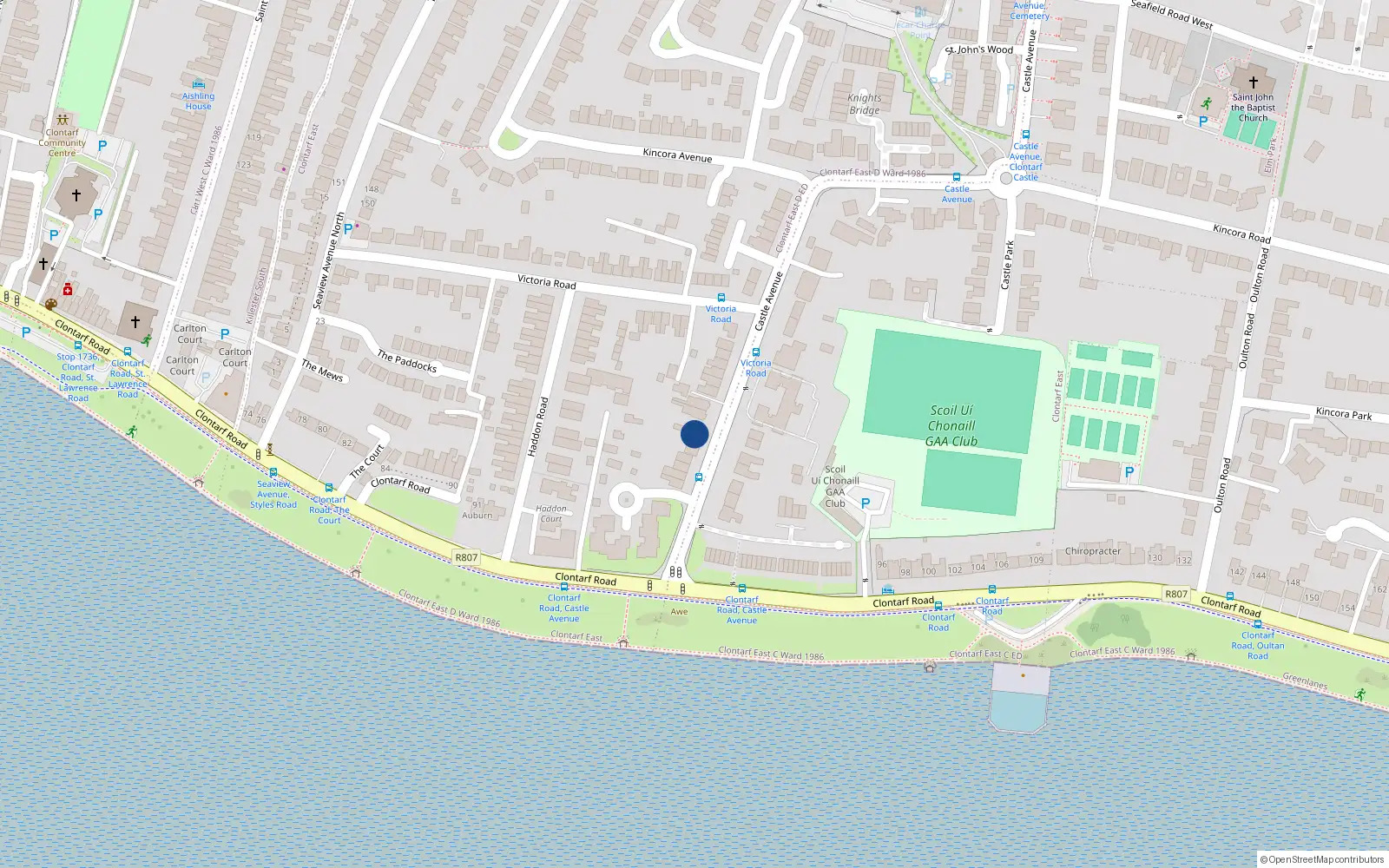 Overhead map showing the location of 7 Castle Avenue, Clontarf, Dublin 3