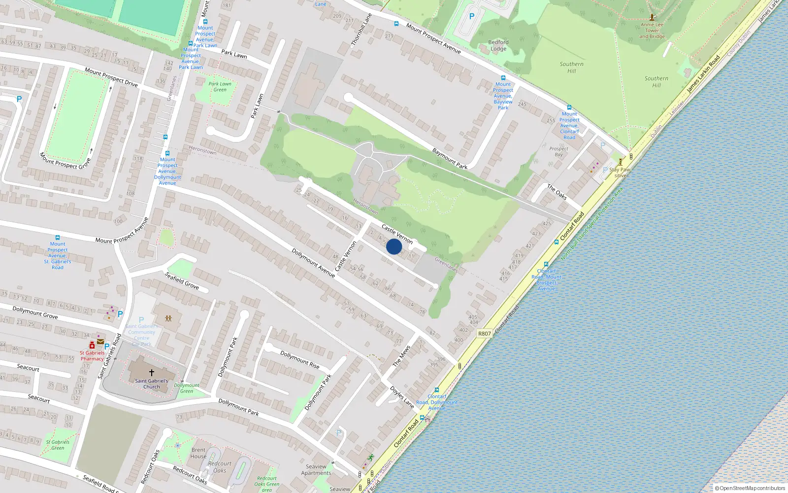 Overhead map showing the location of 7 Castle Vernon, Clontarf
