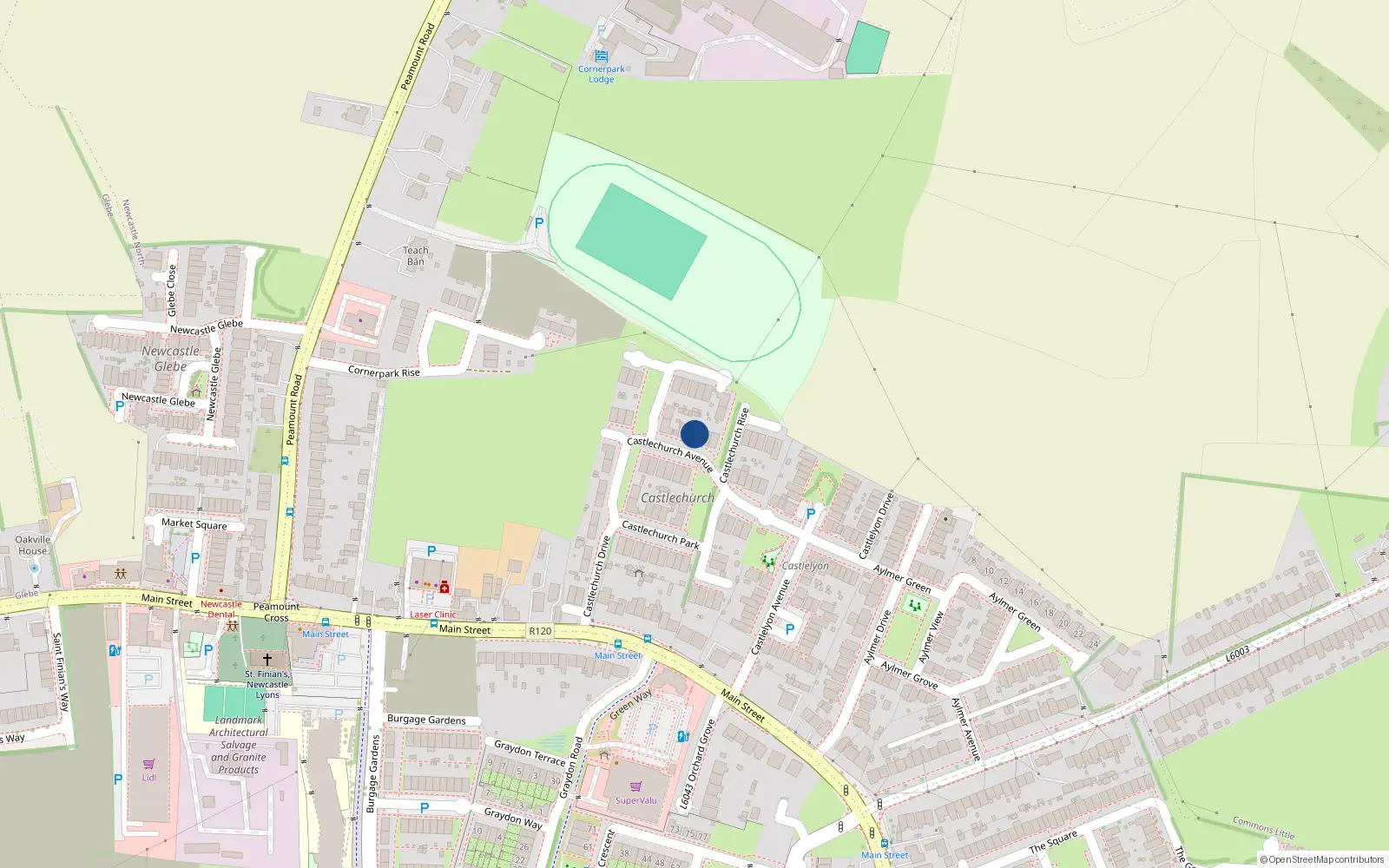 Overhead map showing the location of 7 Castlechurch Avenue, Cornerpark
