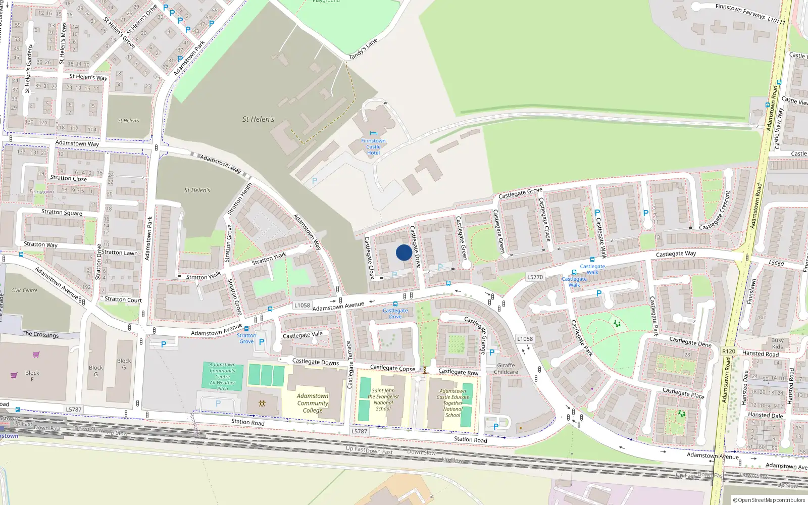 Overhead map showing the location of 7 Castlegate Drive, Lucan