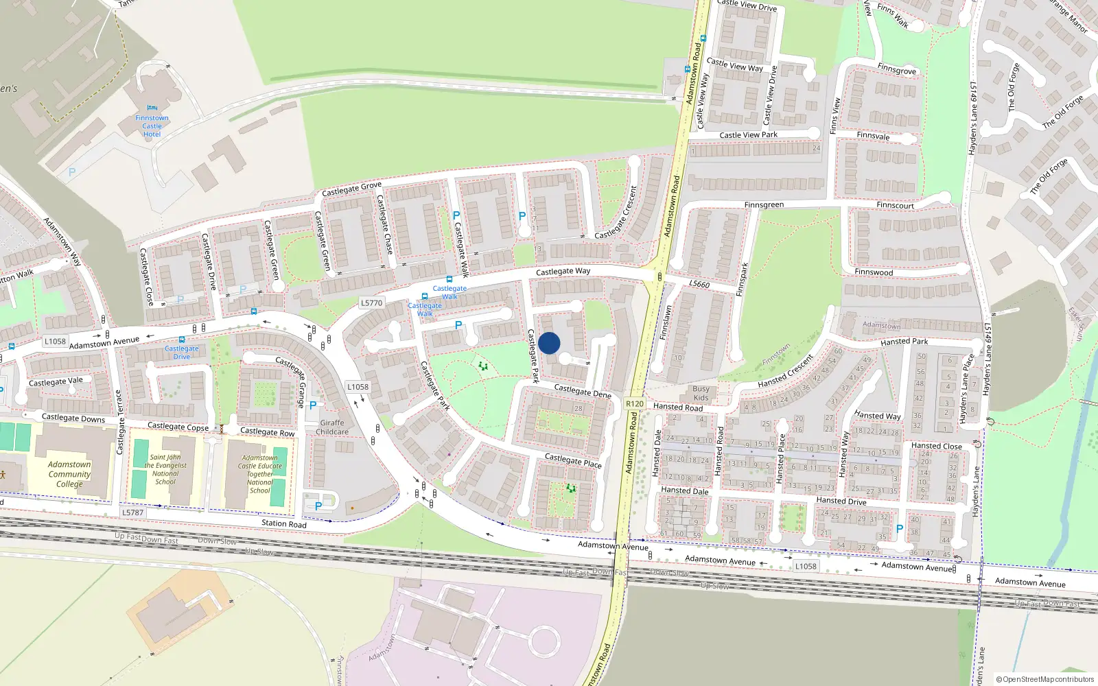 Overhead map showing the location of 7 Castlegate Park, Lucan