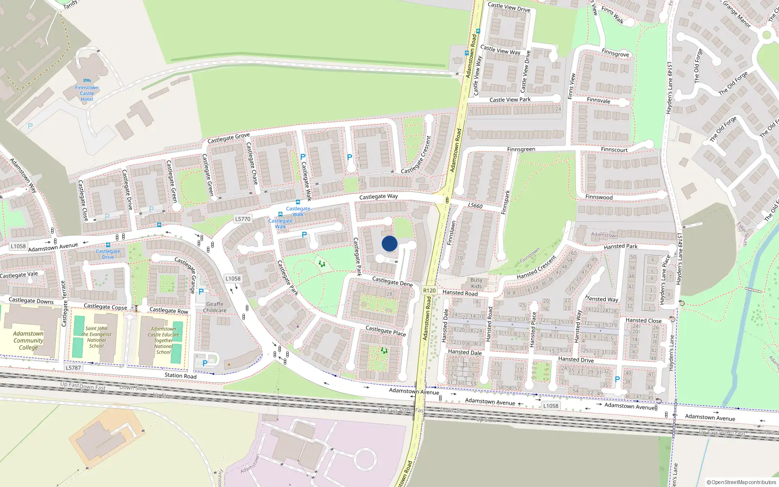 Overhead map showing the location of 7 Castlegate Square, Lucan