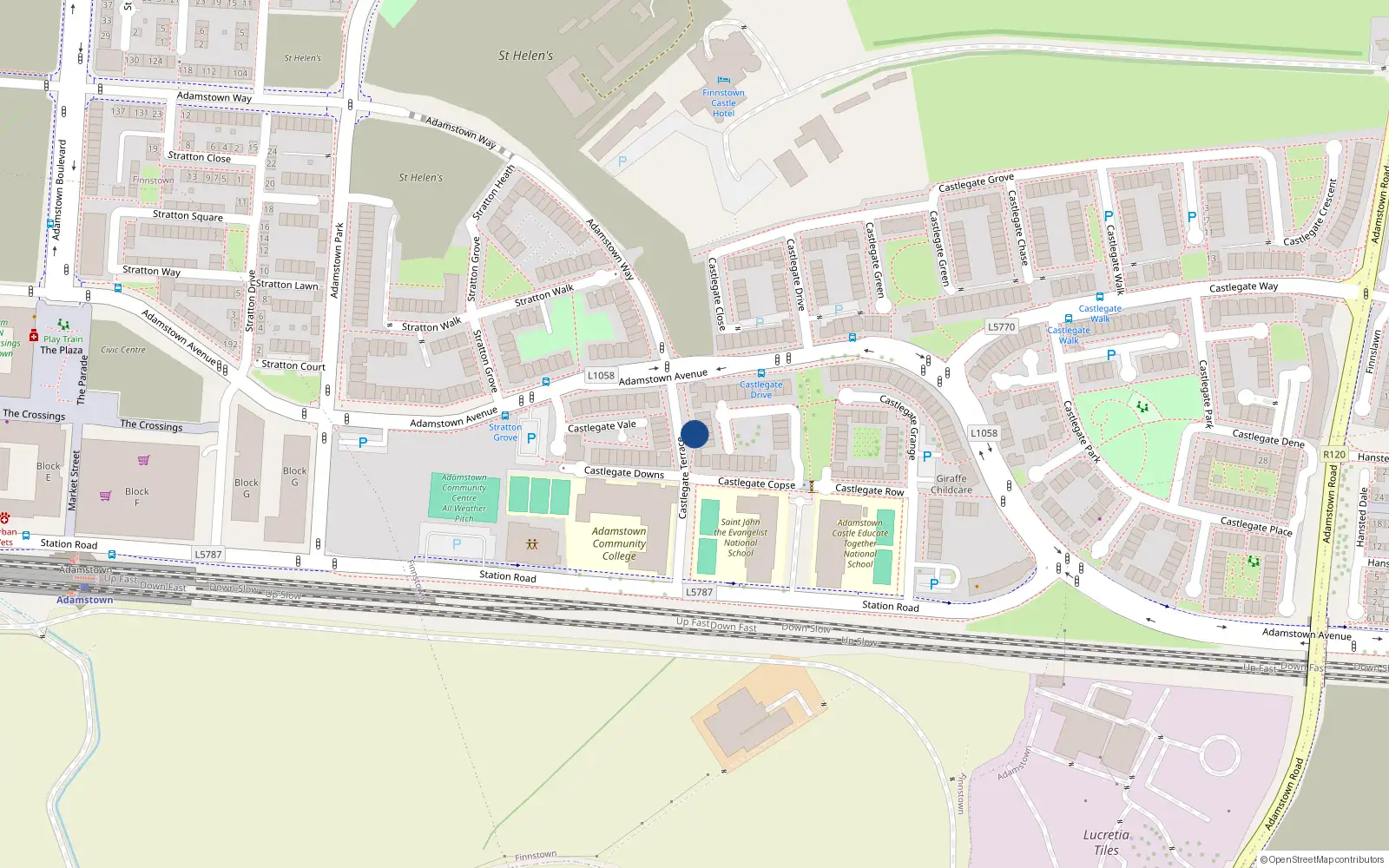 Overhead map showing the location of 7 Castlegate Terrace, Adamstown, Lucan