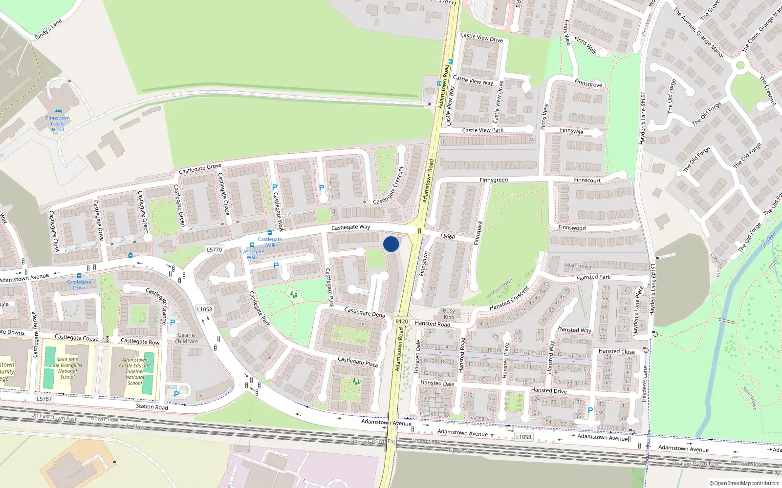 Overhead map showing the location of 7 Castlegate Way, Lucan
