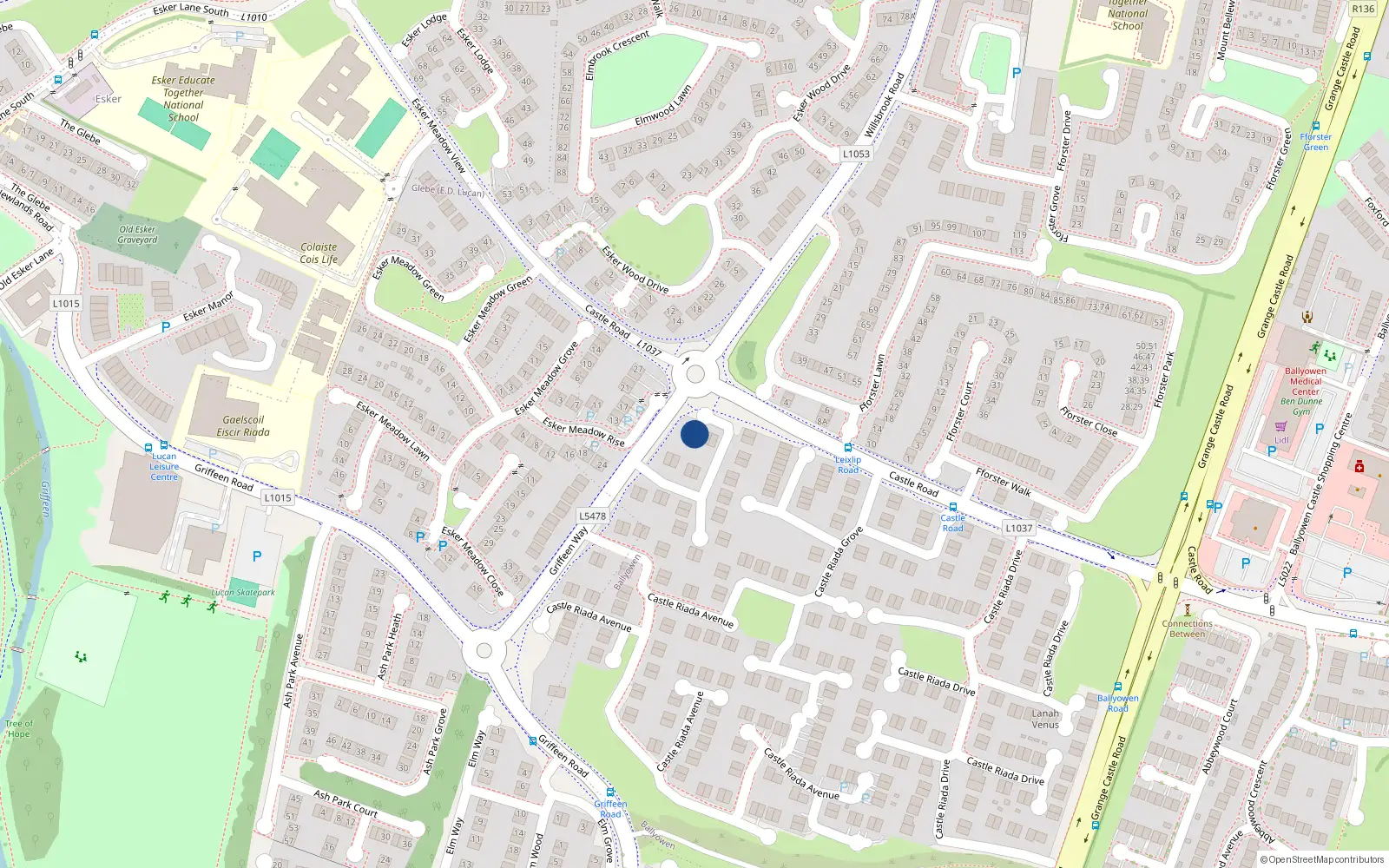 Overhead map showing the location of 7 Castle Riada Crescent, Lucan