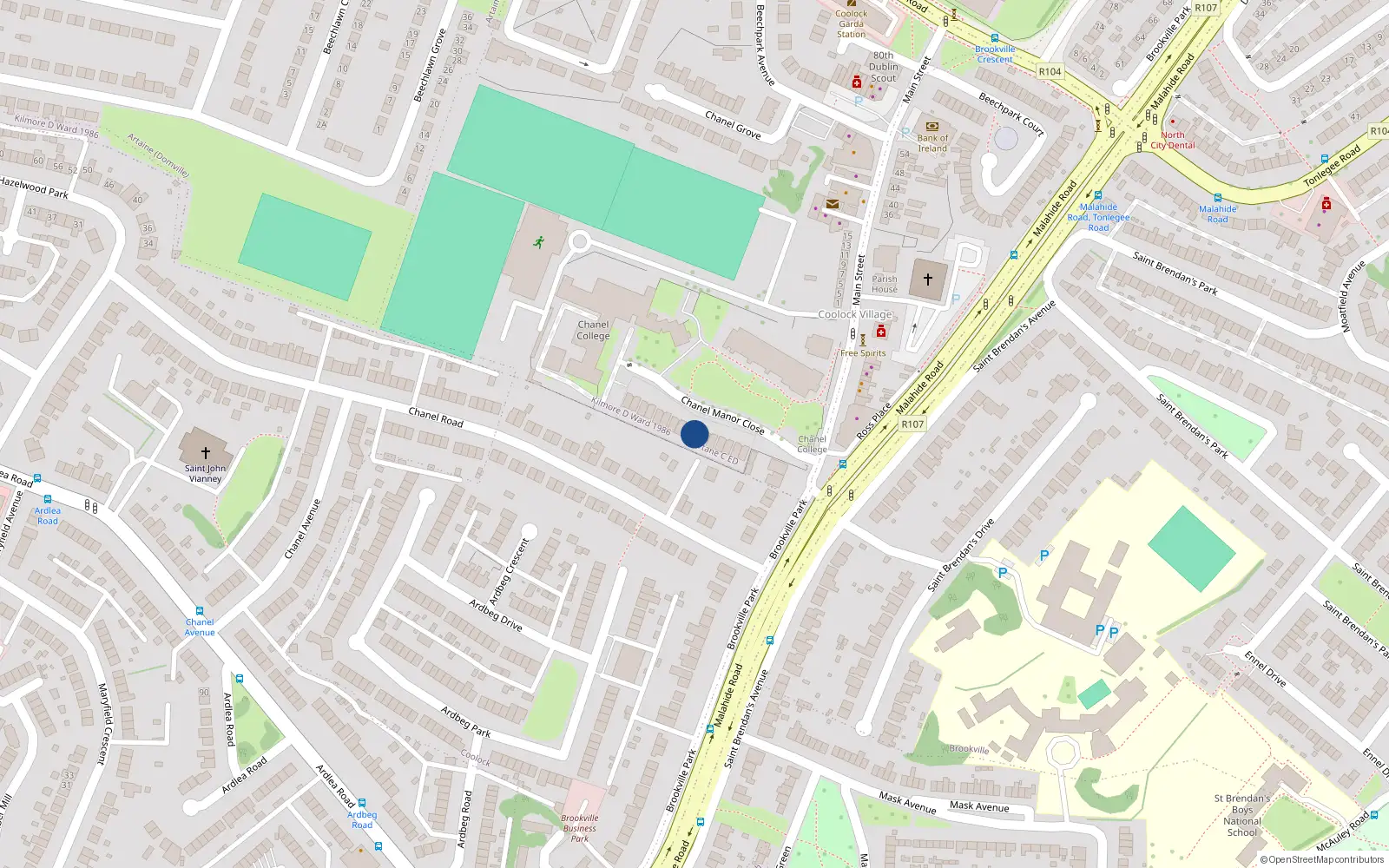 Overhead map showing the location of 7 Chanel Manor Close, Dublin 5