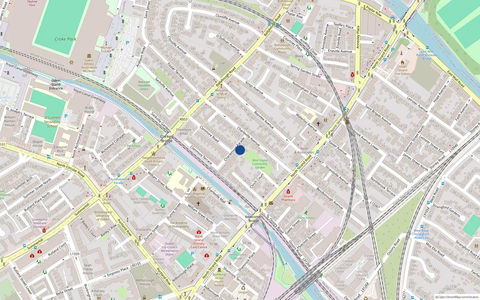 Overhead map showing the location of 7 Charlemont Parade, North Strand, Dublin 3