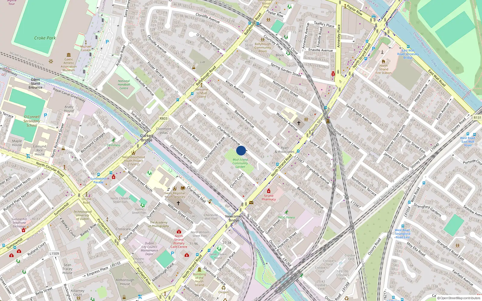 Overhead map showing the location of 7 Charleville Avenue, Dublin
