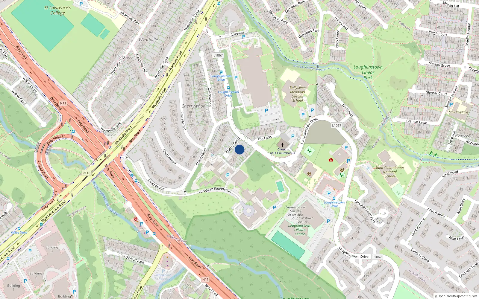 Overhead map showing the location of 7 Cherrycourt, Dublin
