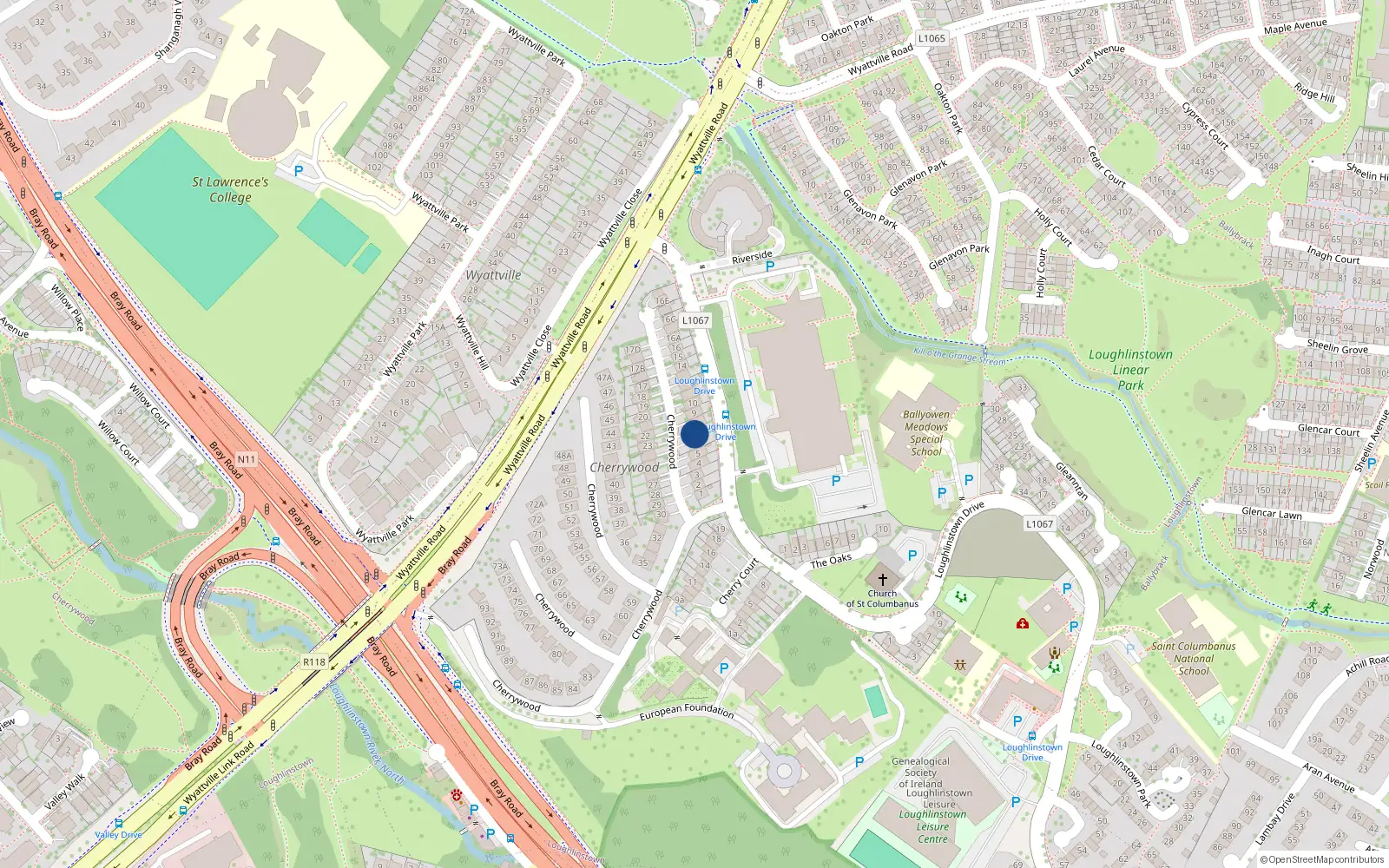 Overhead map showing the location of 7 Cherrywood, Loughlinstown
