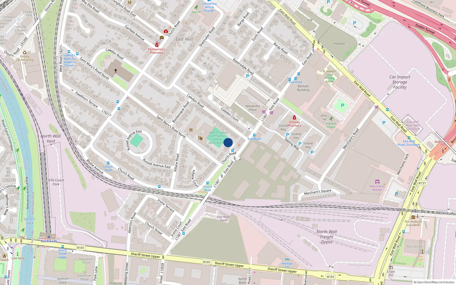 Overhead map showing the location of 7 Church Court, East Wall, Church Road Dublin 3