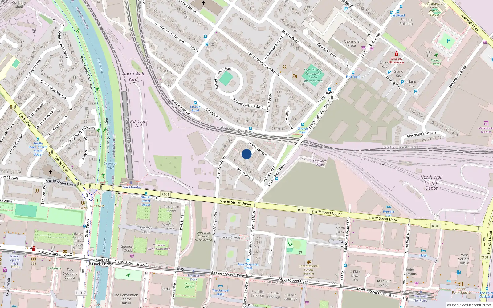 Overhead map showing the location of 7 Church Place, Dublin 3