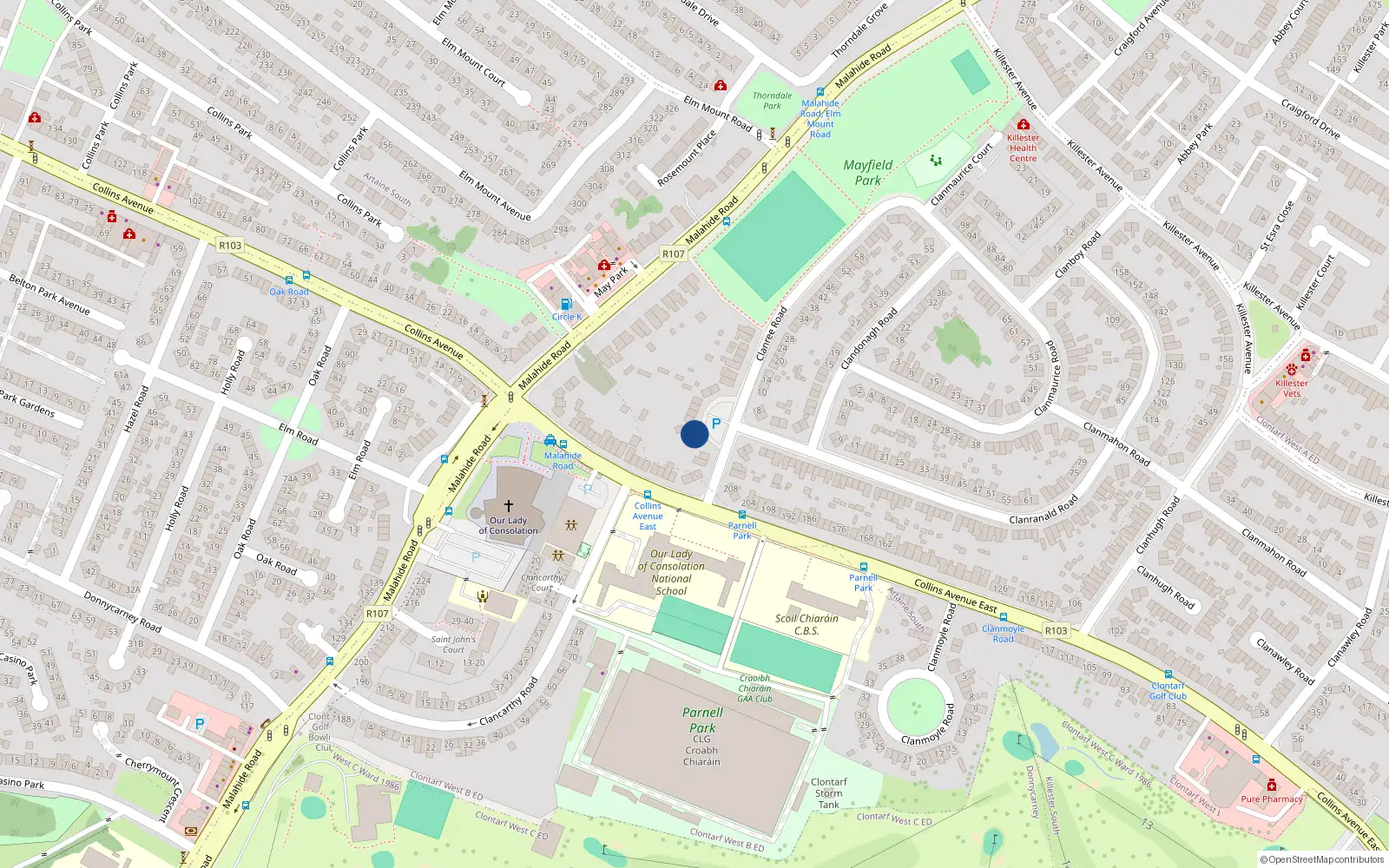 Overhead map showing the location of 7 Clanree Road, Donnycarney, Dublin 3