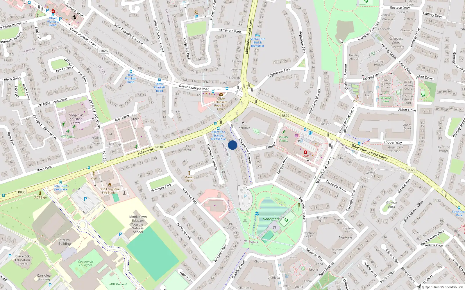 Overhead map showing the location of 7 Claremont Avenue, Dunlaoghaire
