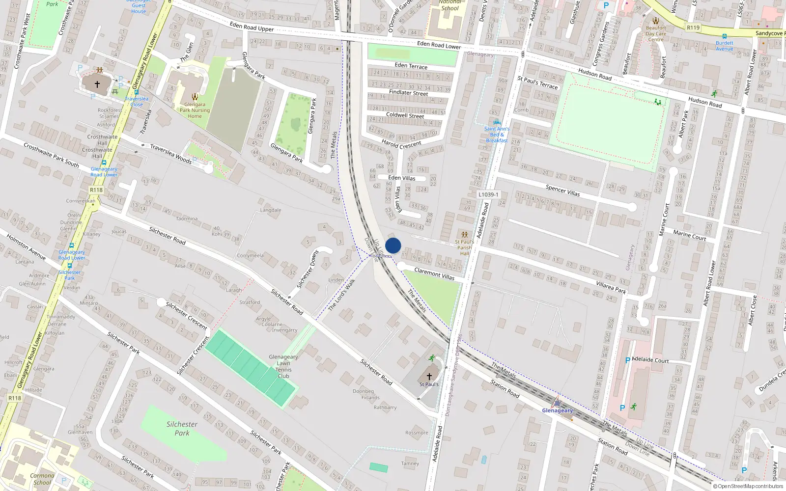 Overhead map showing the location of 7 Claremont Villas, Glenageary