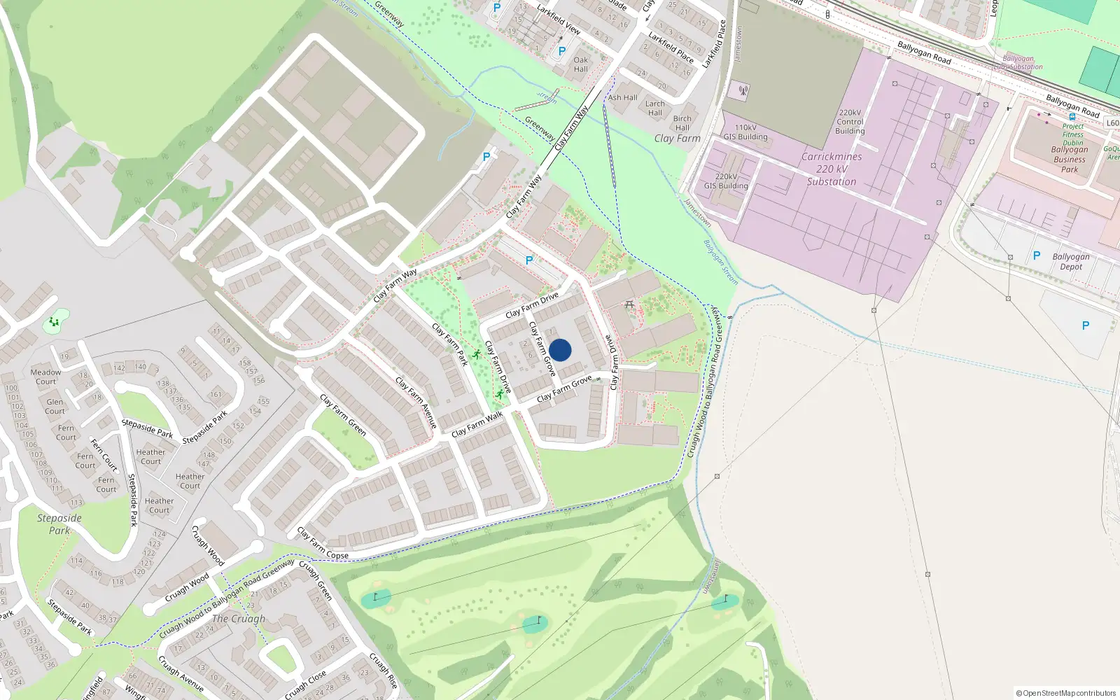 Overhead map showing the location of 7 Clay Farm Grove, Kilgobbin