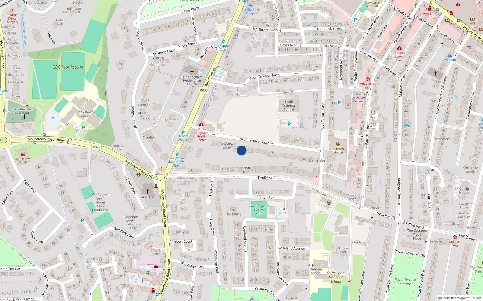Overhead map showing the location of 7 Clifton Court, Tivoli Terrace South, Dun Laoghaire